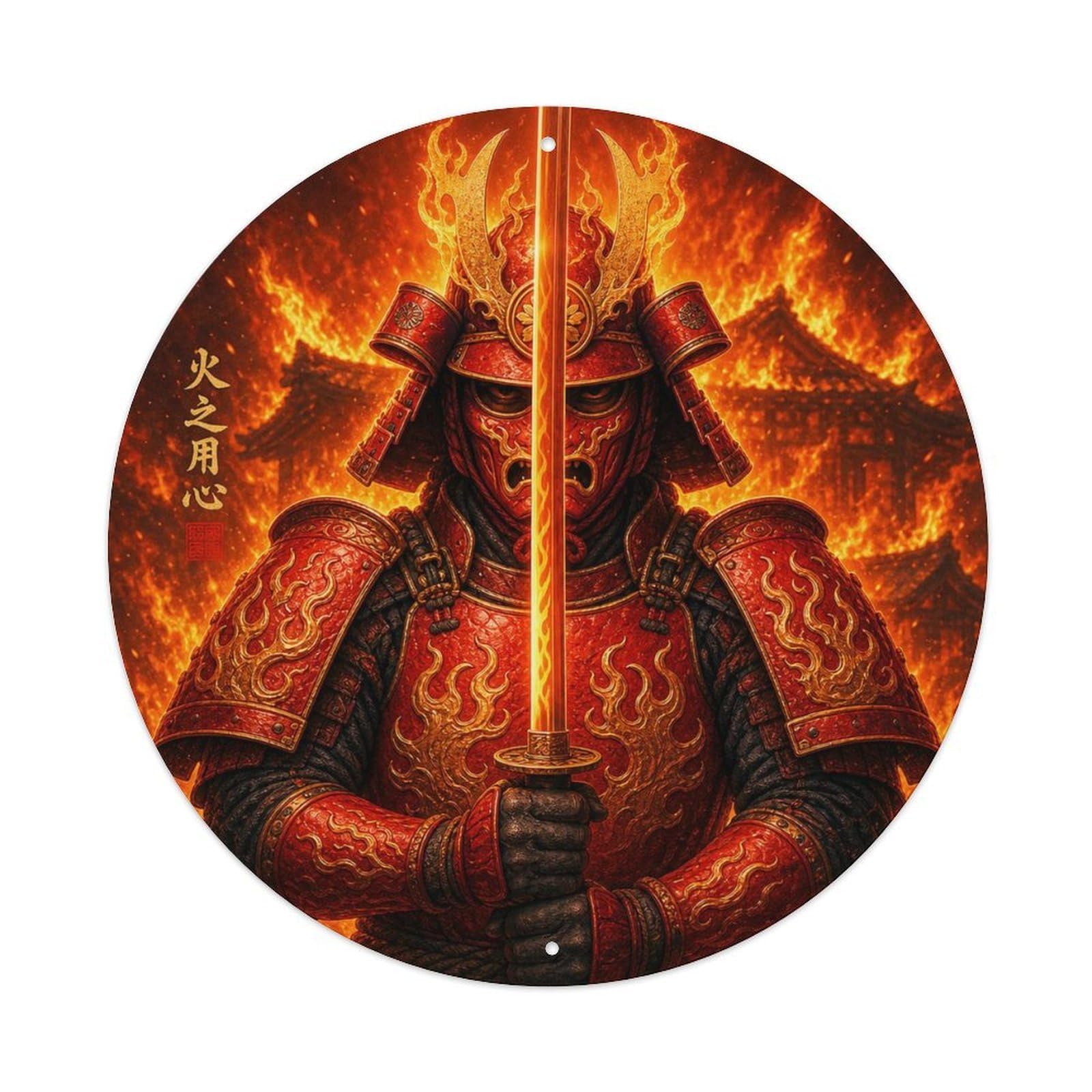 Okngb Style Vermillion Fire Frontal Two Hand Grip Dark Ronin Crest Metal Tin Sign Plaque Wall Decor For Cafe, Man Cave, Club Bar, Office, Home Garden Round Metal Poster 8X8inch