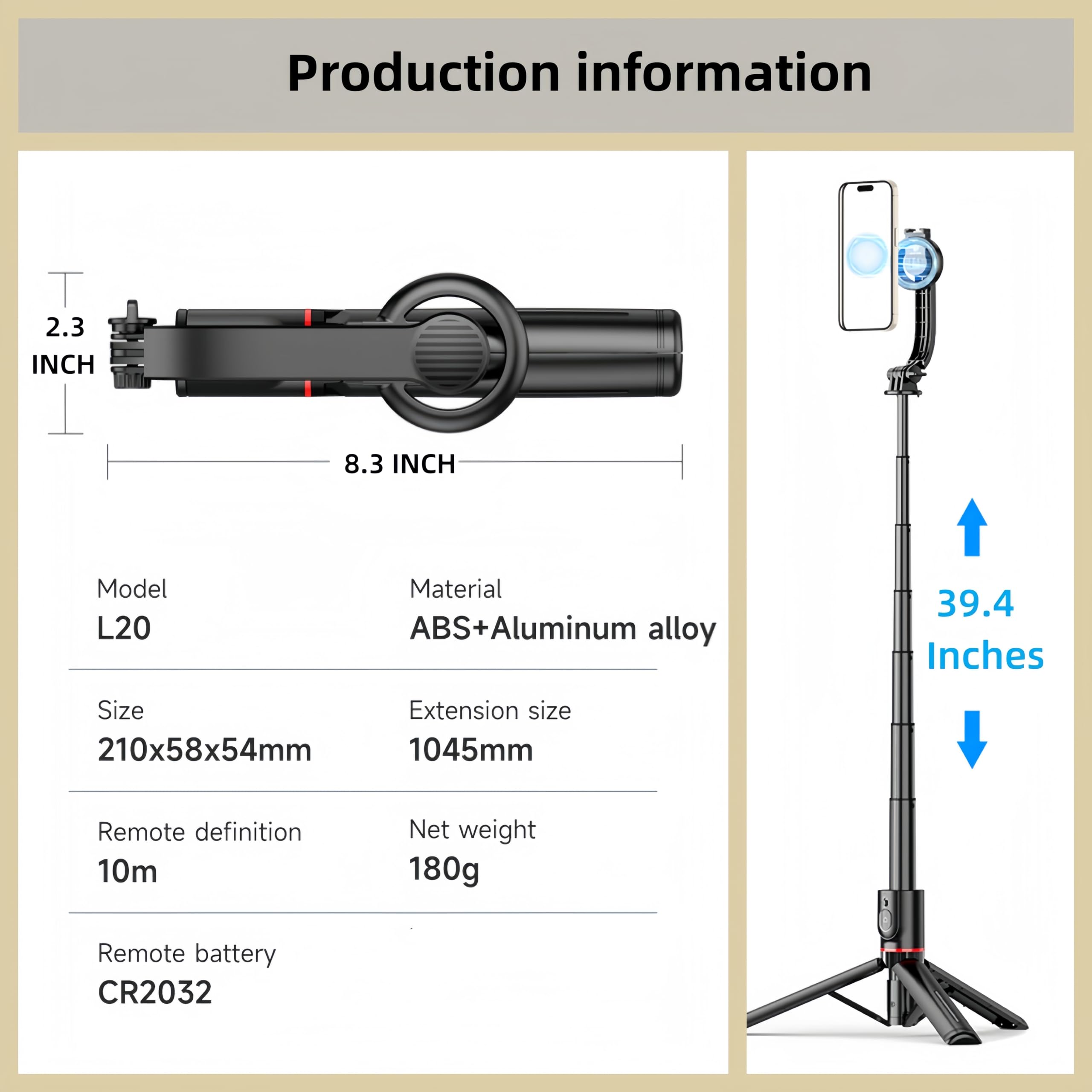 Magnetico Mini Allungabile Selfie Stick Treppiede Del Basamento con Luce di Riempimento Bluetooth Wireless Remote per iPhone 15 14 13 12 & Android