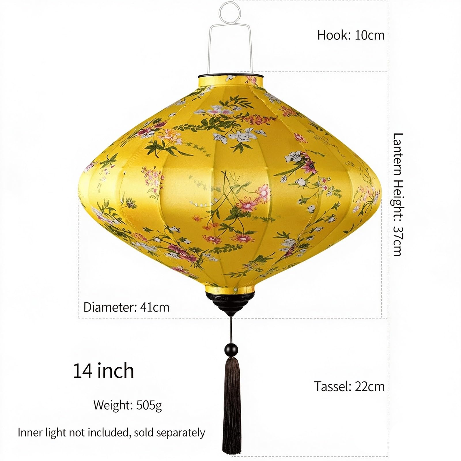 Lanterna cinese sospesa Lanterna di seta ovale da 12 pollici, 14 pollici | Lanterne vietnamite asiatiche pieghevoli Decorazioni da giardino Lanterne di carta cinesi giapponesi(14cinch)