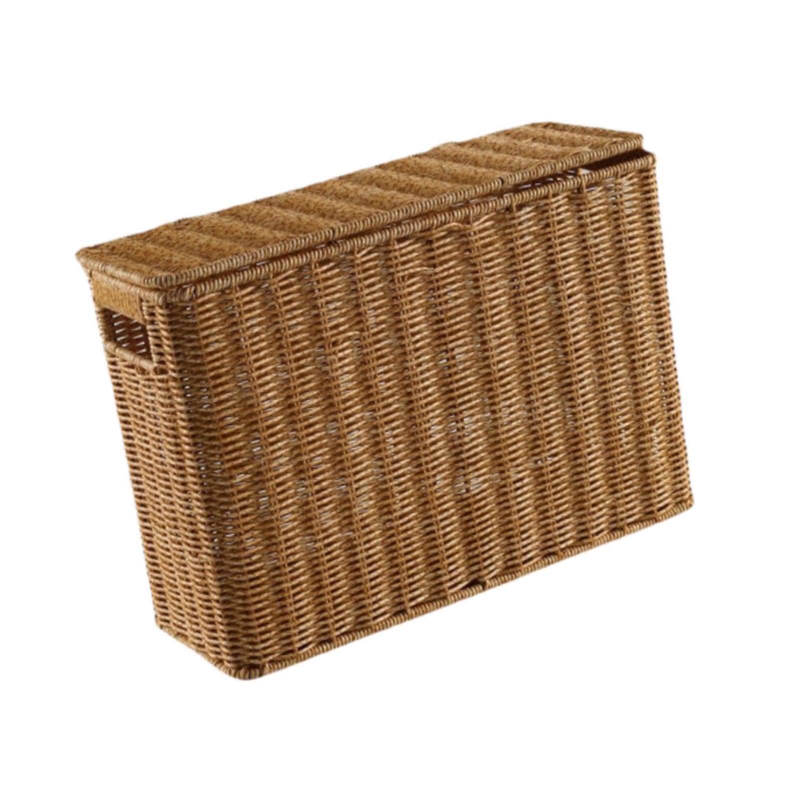 Leefasy Narrow and Tall Storage Box Woven Storage Basket with Lid