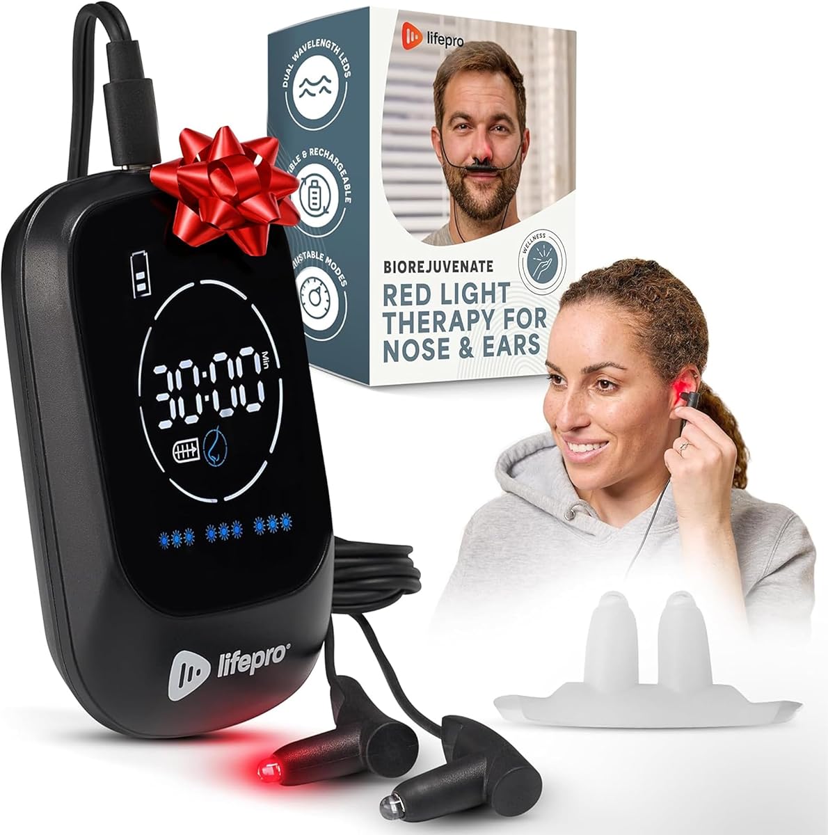 Lifepro Red Light Therapy Device for Nose & Ears, Rechargeable Near Infrared Nasal Therapy for Sinus and Ear Pain Relief, Effective Red Light Solution for Sinuses, Compact and Portable Therapy Tool