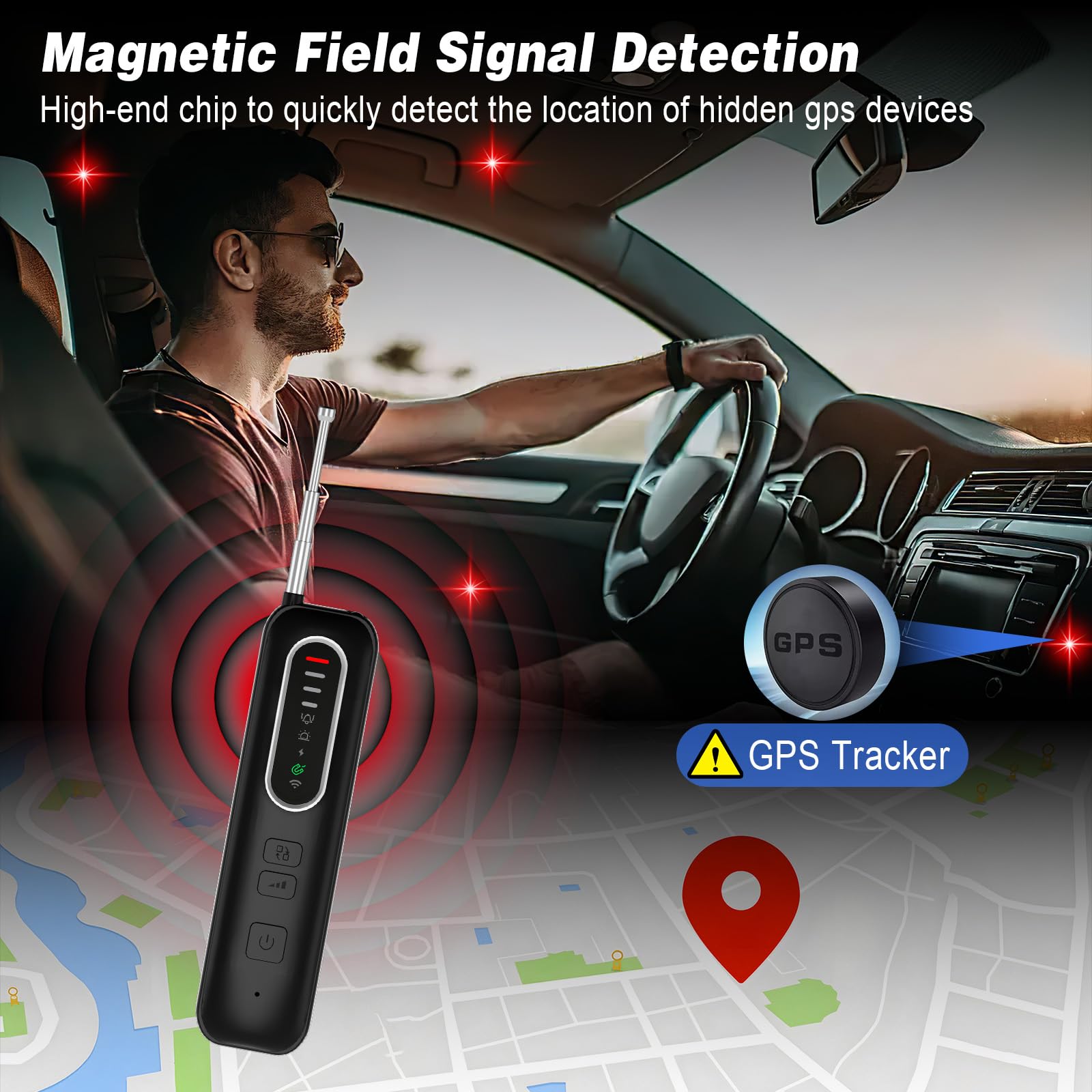 Rilevatore Microspie, Detector Telecamere Nascoste, Rilevatore di Cimici e microspie con 4 Livelli di Sensibilità per Casa, Hotel, Viaggi