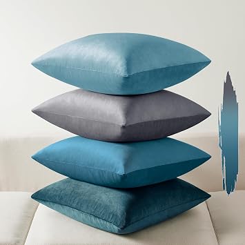 Softalker Velvet Throw Pillow Covers 16x16 Set of 4, Teal Gradient