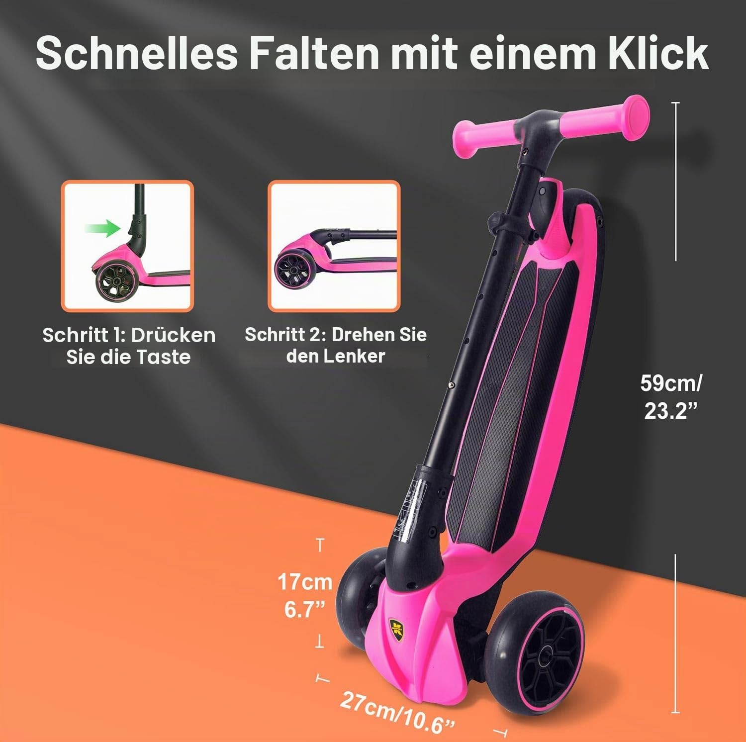 Kicknroll Kinderroller 3-6 Jahre | Faltbar, 4 Höhenverstellbar, LED Räder Leuchtend, Dreirad Tretroller, Lenk Scooter
