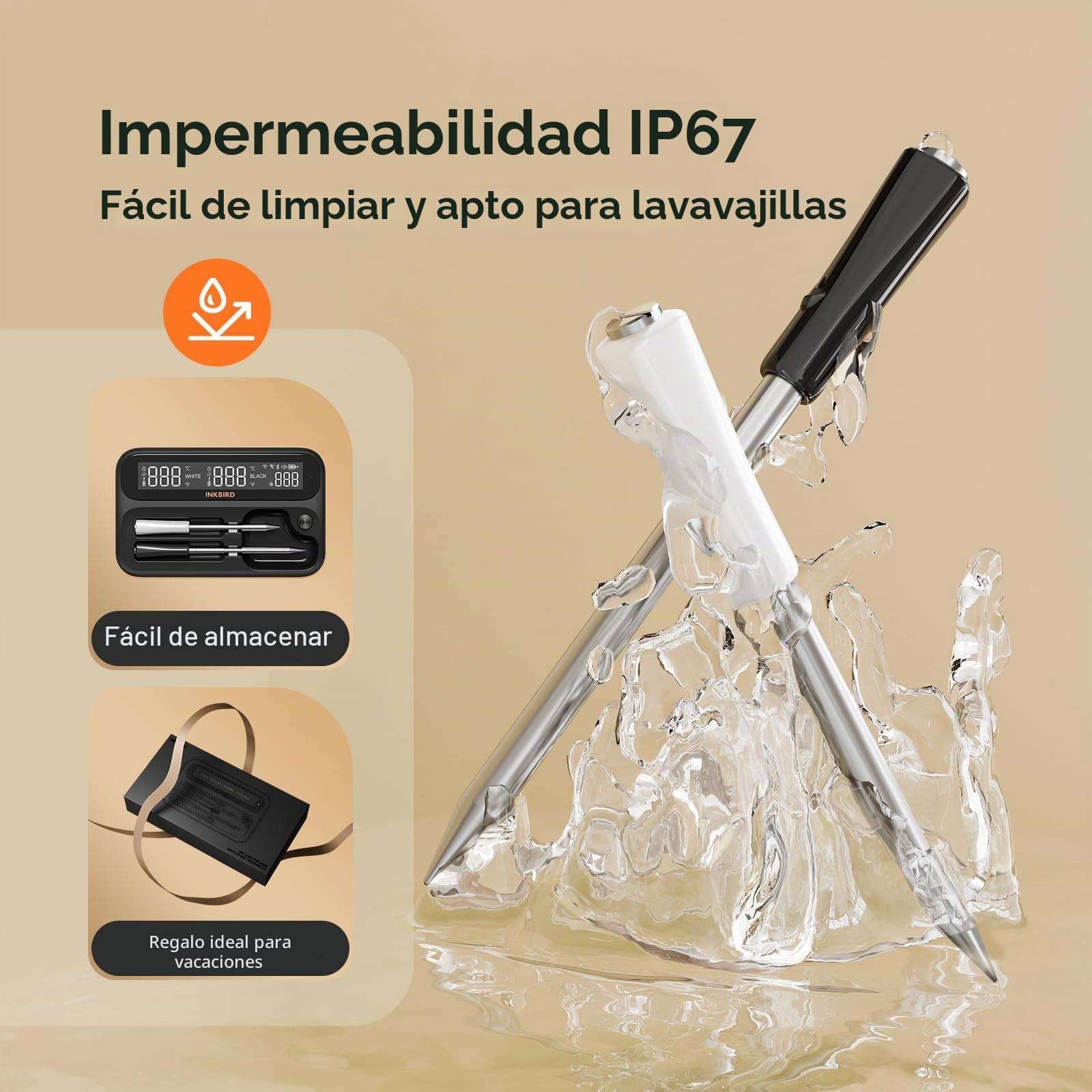 INKBIRD Termómetro de cocina inalámbrico con doble sonda, termómetro para carne con Bluetooth en WiFi 5G, almacenamiento de datos fuera de línea durante 80 minutos, ideal para horno, alimentos,