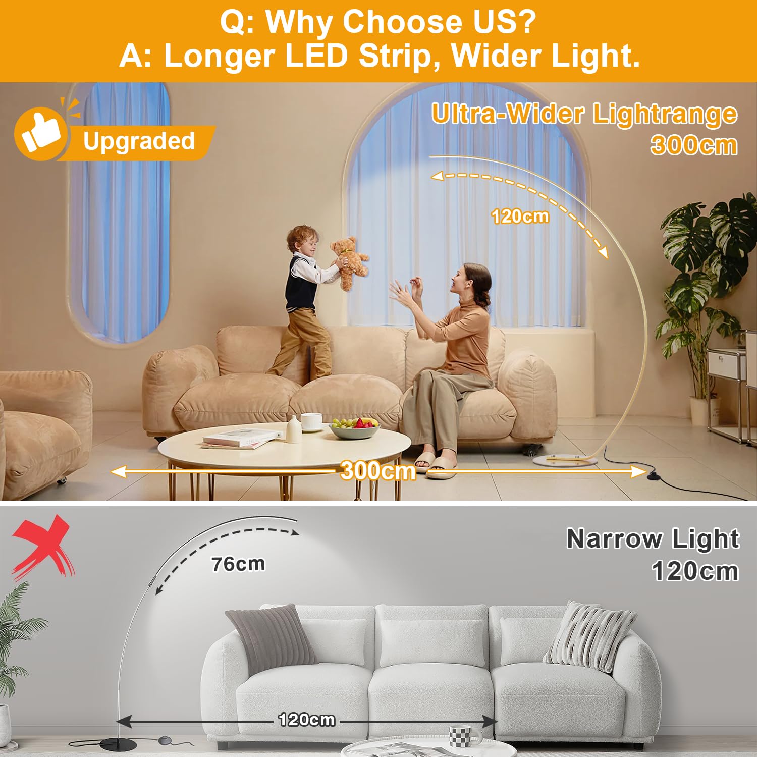 Lámpara de Pie Salon LED, 25W Regulable Lámpara de Pie Arco con Mando a Distancia, Moderna Lampara Pie Luz de Lectura para Salas de Estar, Dormitorios, Oficina, Dorado, 165cm