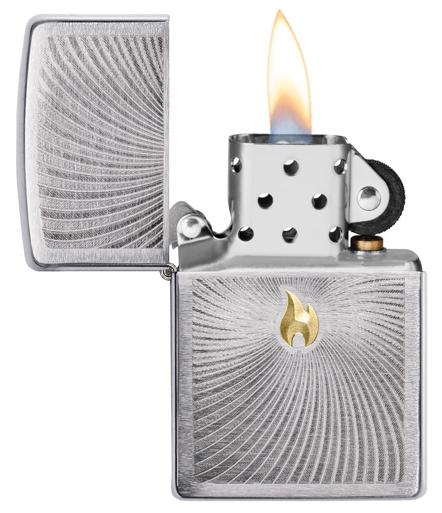 Zippo Spiral Twist Zapalniczka Sztormowa, Emblemat, do Napełniania, Wielokrotnego Użytku, Wiatroodporna Konstrukcja, Pudełko na Prezent, Wykonano w USA, Automatyczny Dwukolorowy Szczotkowany Chrom