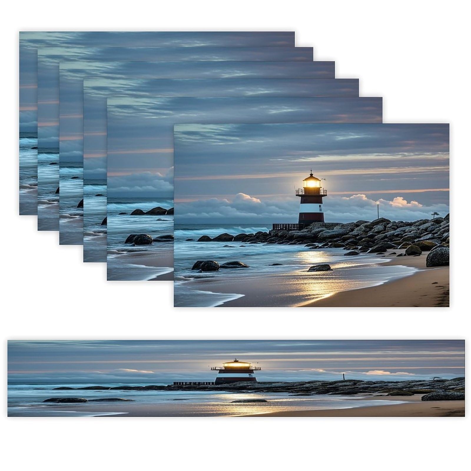Sea Lighthouse Table Runner and Placemats Set of 6 Heat Resistant Washable Table Runners Dining Mat Sets Modern Cloth Place Mats Linen Table Decor for Kitchen Dining Room