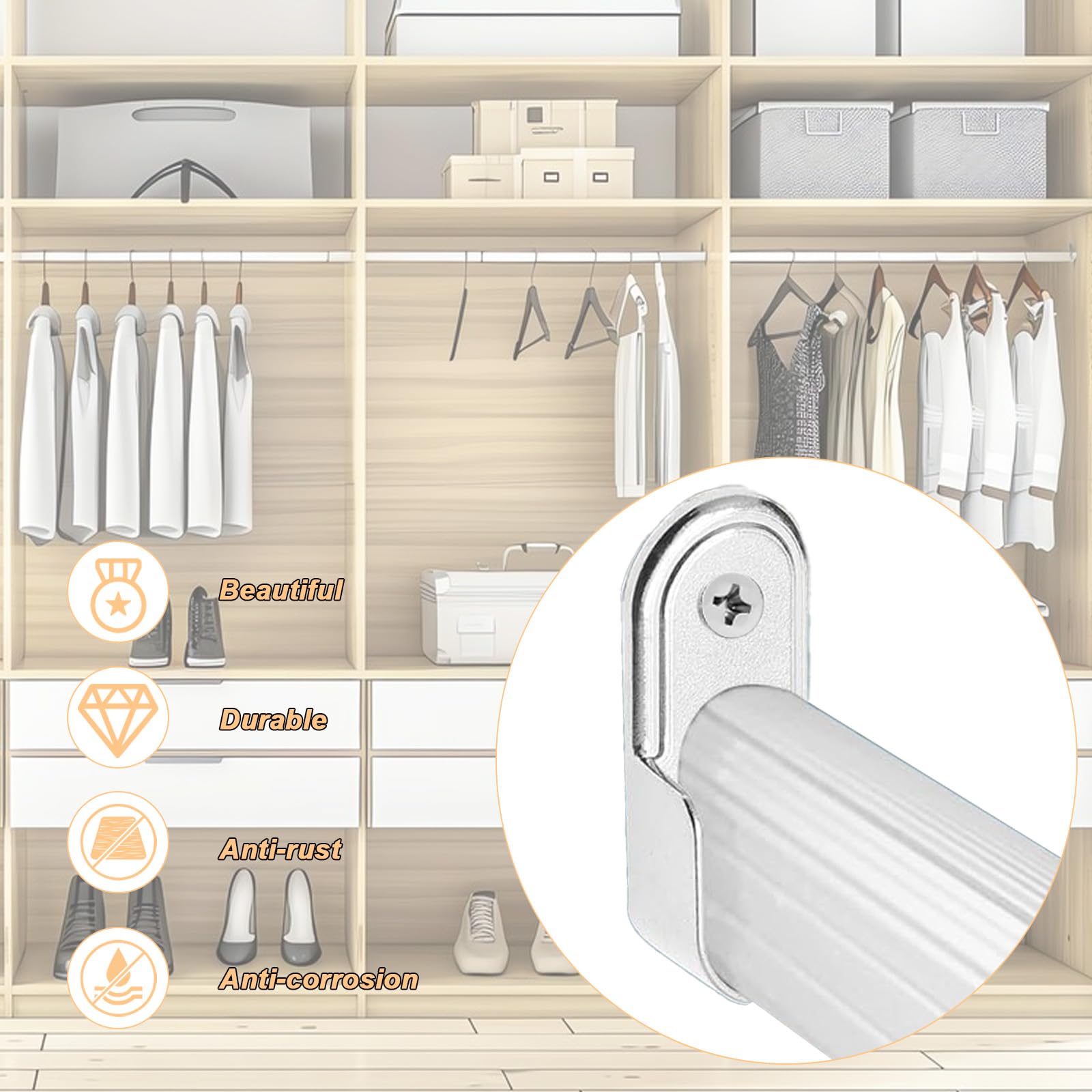 Support Barre Penderie Lot De 4 Supports Pour Tringle à Vêtements - Alliage De Zinc Nickelé - Design Robuste Et élégant Support Tringle Penderie Rectangulaire