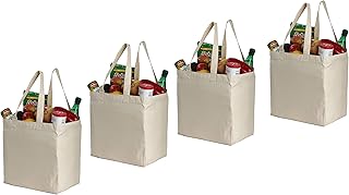 Earthwise Cotton Canvas Reusable Shopping Grocery Bag Tote (4 Pack) (Natural)