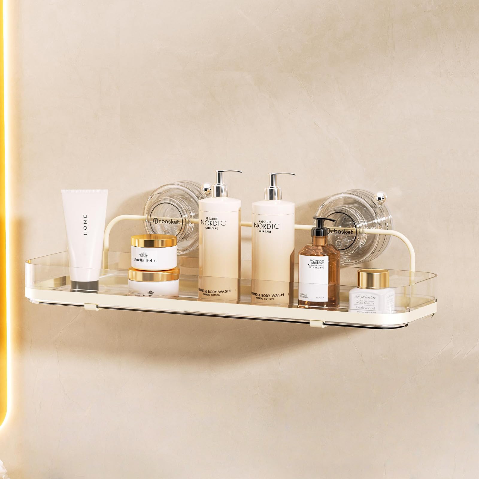 Photo 1 of VXINSTZ Suction Cup Shower Caddy, Wall Mounted No Drilling Bathroom Shower Organizers Storage Rack, Removable Shelves for Inside the Shower, Cleare
