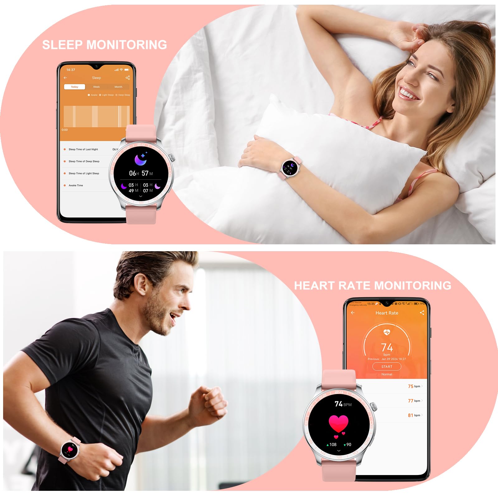 Smartwatch, 1.43" HD AMOLED Orologio Smartwatch Uomo Donna con Chiamate e Whatsapp, Orologio Digitale con 100+ Sport, SpO2 /Sonno/Cardiofrequenzimetro, IP68 Impermeabile Smart Watch per Android iOS