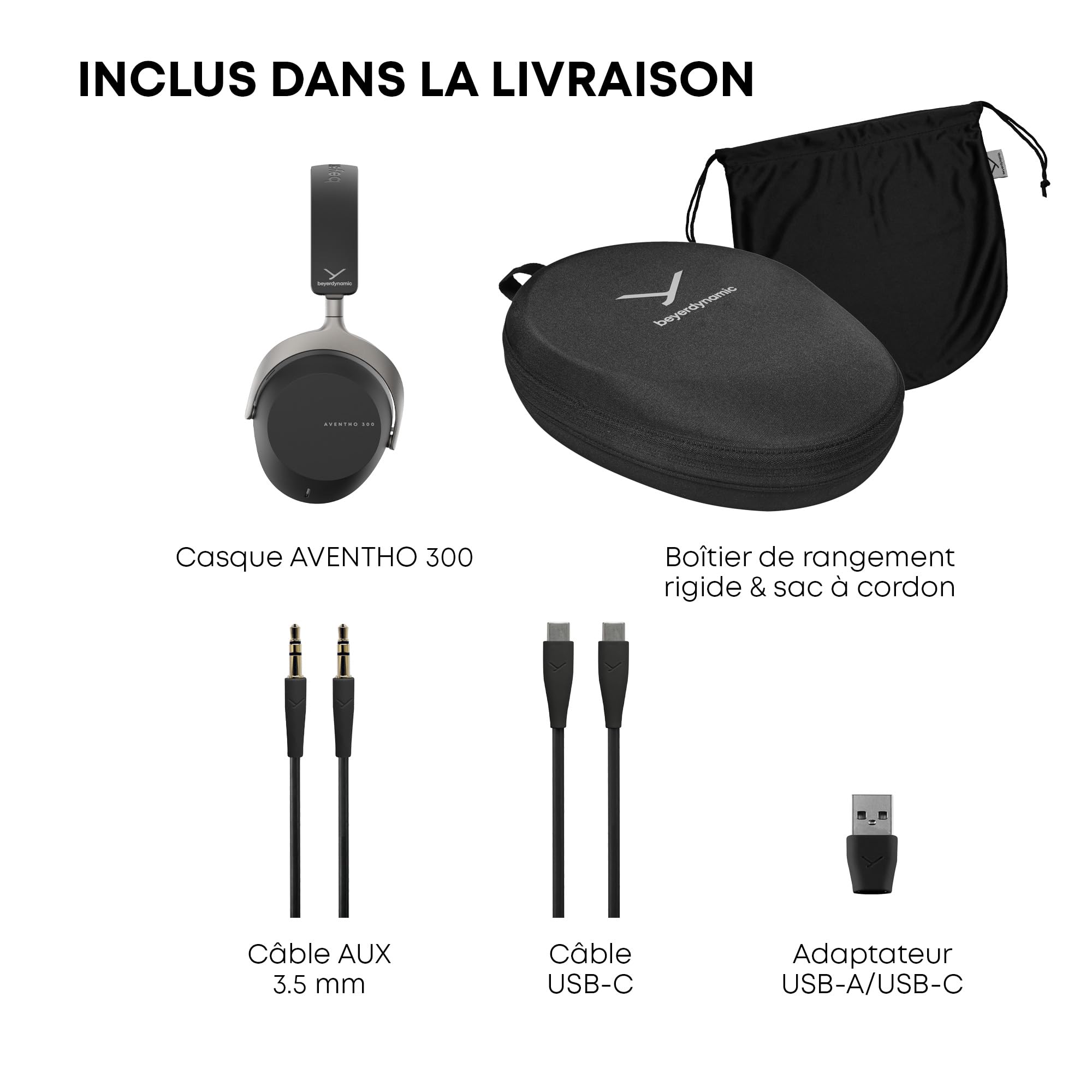 beyerdynamic AVENTHO 300 Casque sans Fil Supra-auriculaire avec ANC, 50 h d'autonomie, Bluetooth® 5.4, Audio 3D, Stellar.45, en Noir - Nouvelle Mise à Jour Disponible Via l'application