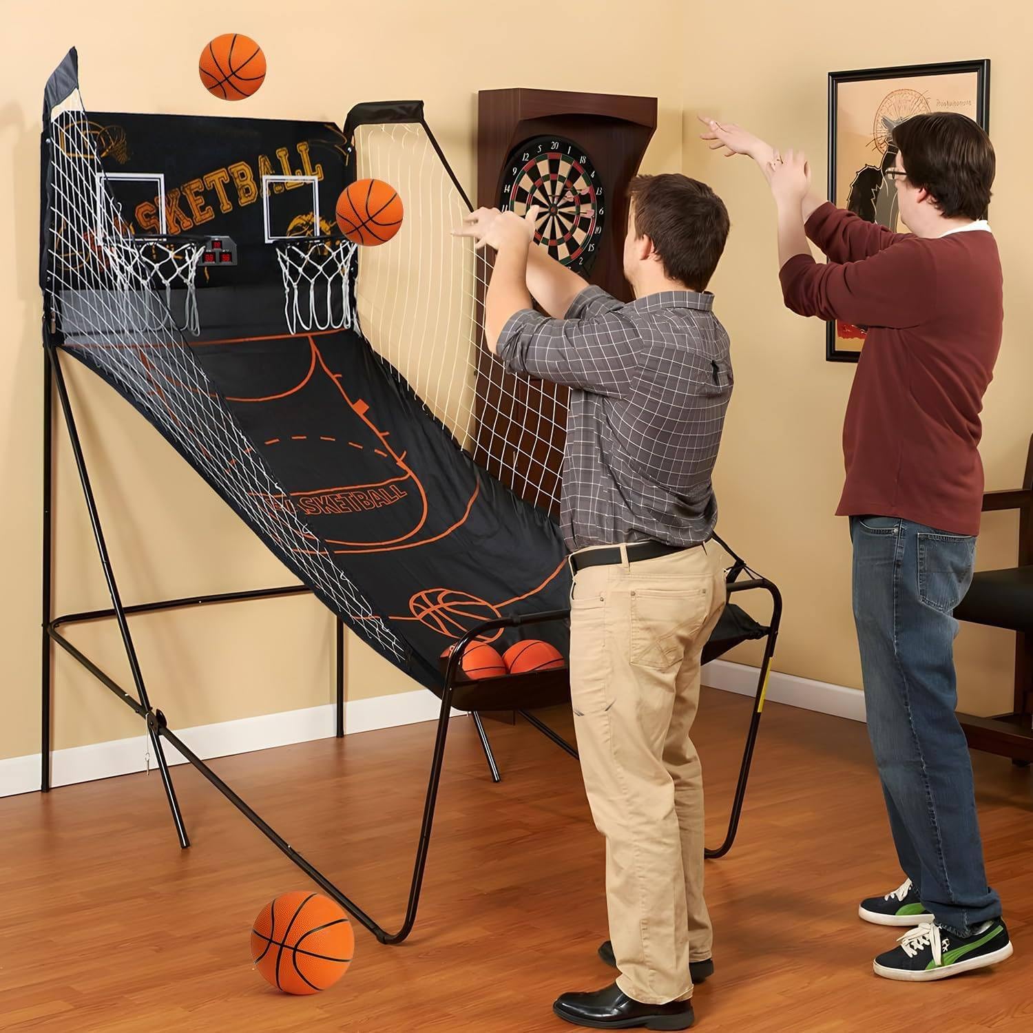 Para Todos Los Entusiastas De Los Deportes Máquina De Tiro De Baloncesto Doble, Juego De Arcade De Baloncesto Plegable, Máquina De Tiro Con Puntuación Electrónica, Con 5 Balones De Baloncesto A