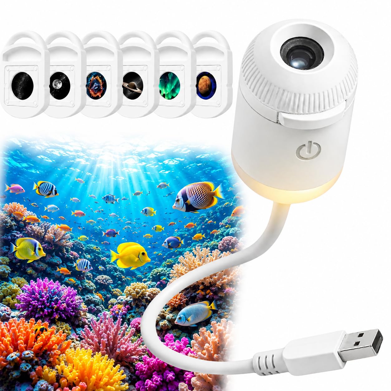 LIRHIQYGF USB Galaxy Star Projector Night Light, Projection Lamp Films for Bedroom (with 6 Films)