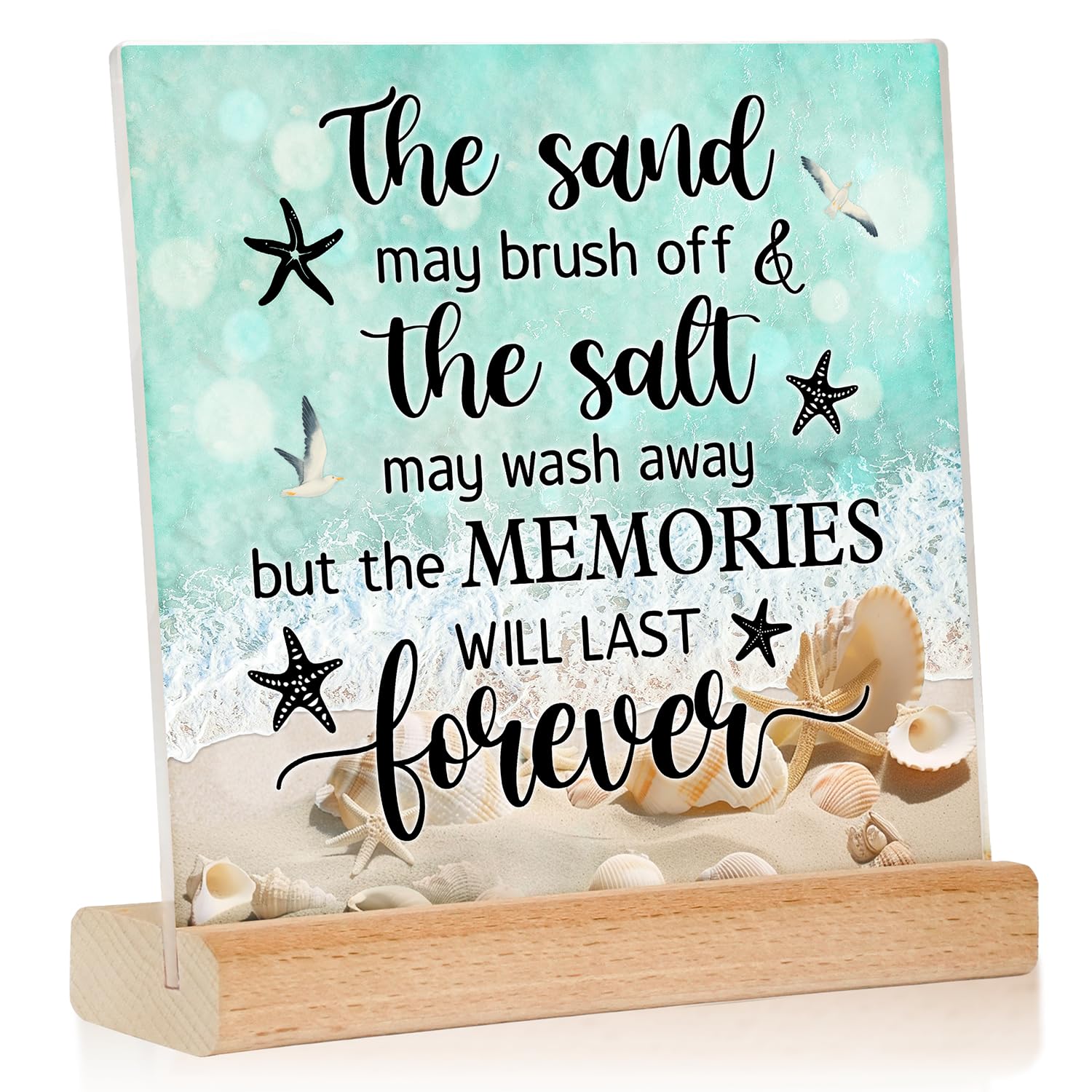 ZAGKOO Beach Decorations - Beach Gifts for Women - Beachy Themed Gifts for Women Men Friend Family - Decor Sign on Party, Christmas - Acrylic Plaque With Wooden Stand for Home Office Desk Table Shelf