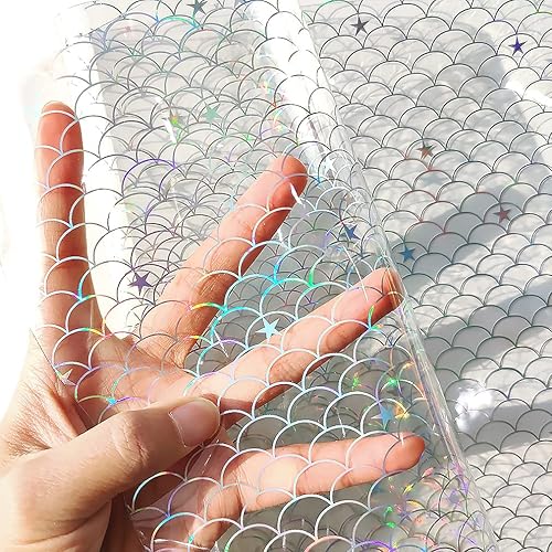 Miniatura 8 de HYANG - Hojas de piel sintética de vinilo holográfico transparente de cloruro de polivinilo con mariposas transparentes, 1 rollo de 12 x 53 pulgadas