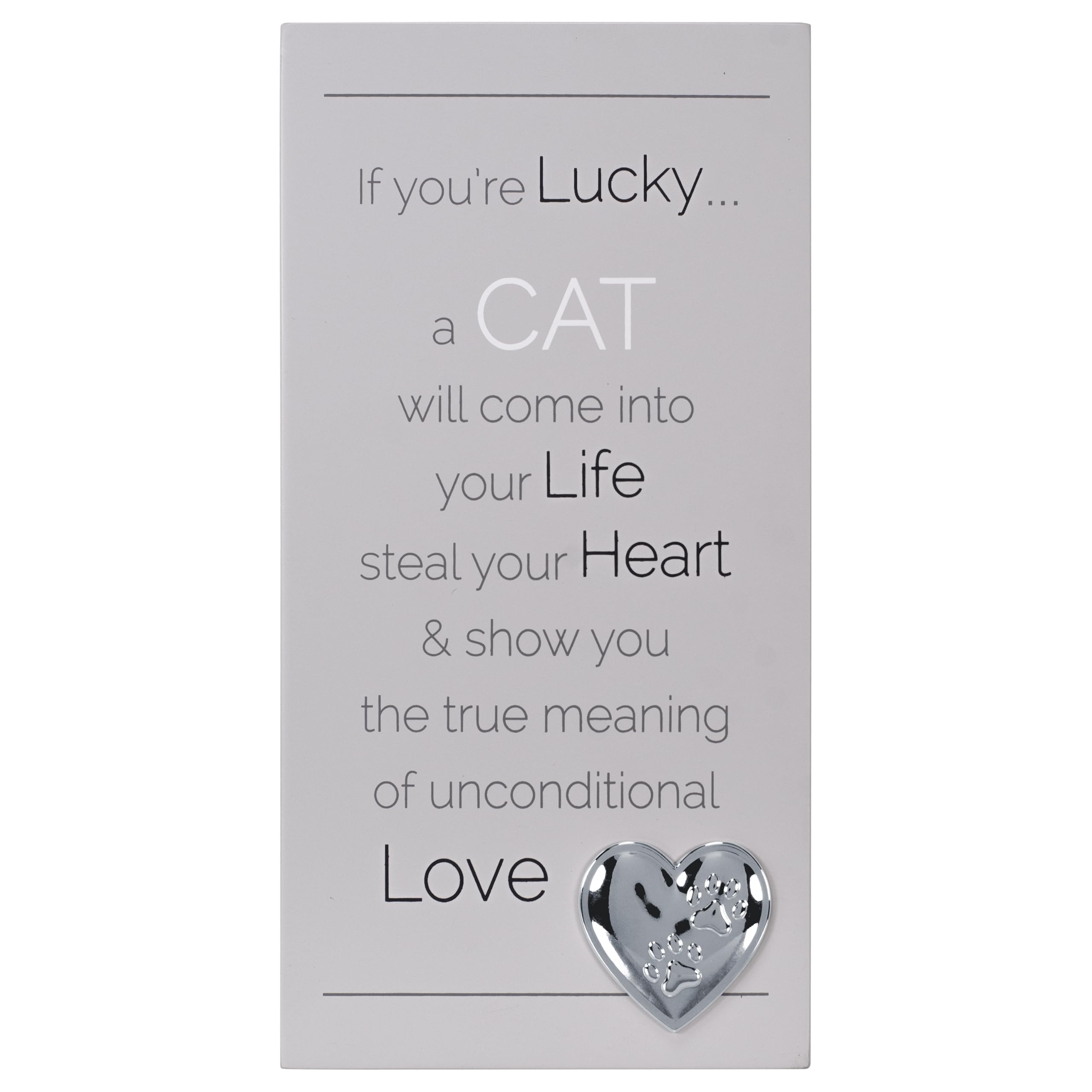 Malden Gray International Designs Cat Easel Backed Sign With Silver Metal Paw Print Heart Attachment