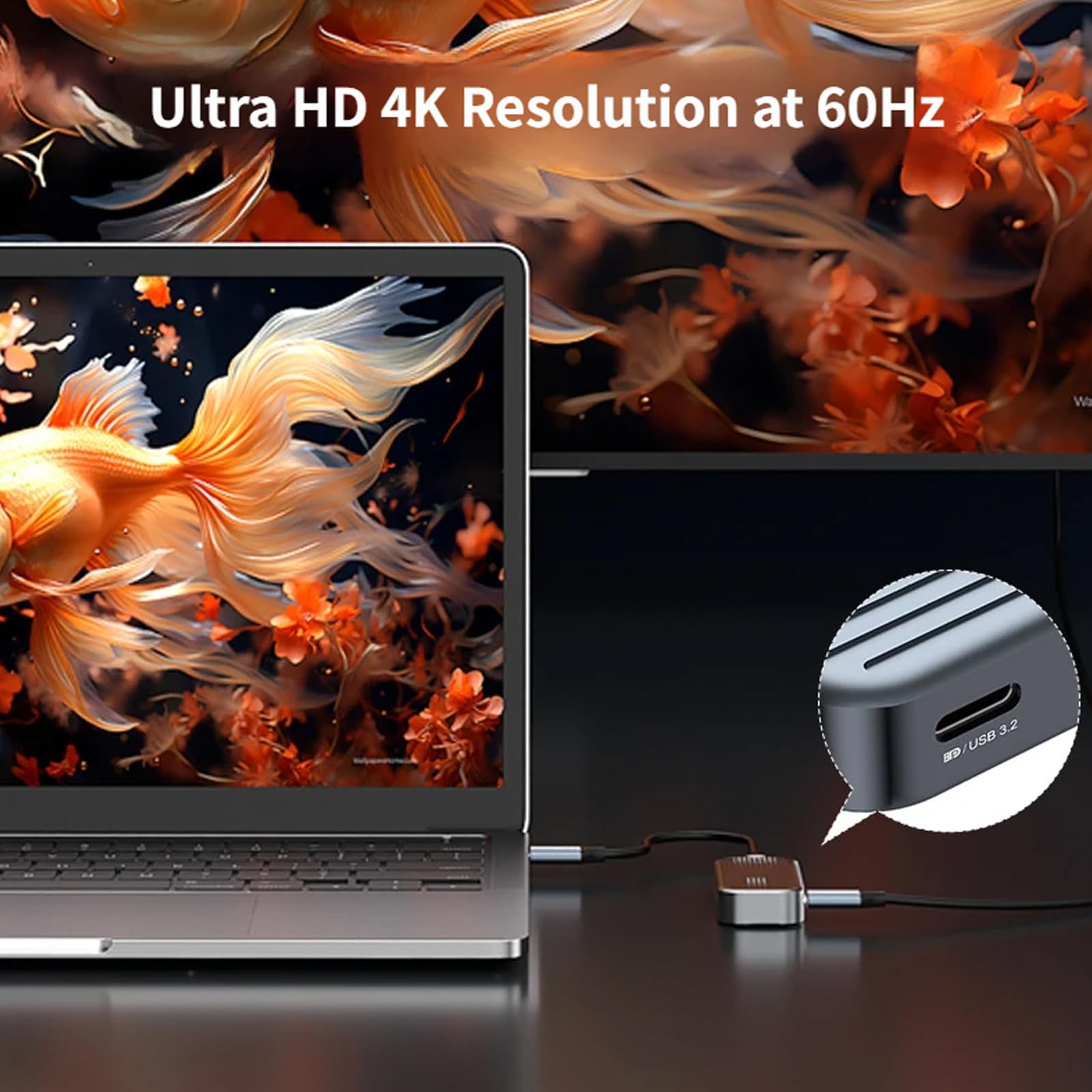Zewnętrzny wyświetlacz stacja dokująca USB C 4 w 1 z wyjściem wideo 4K 60 Hz, porty USB C 10 Gb/s i wejście PD 100 W do laptopa, biurko, typ rozszerzenia, stacja dokująca, wieloportowy adapter