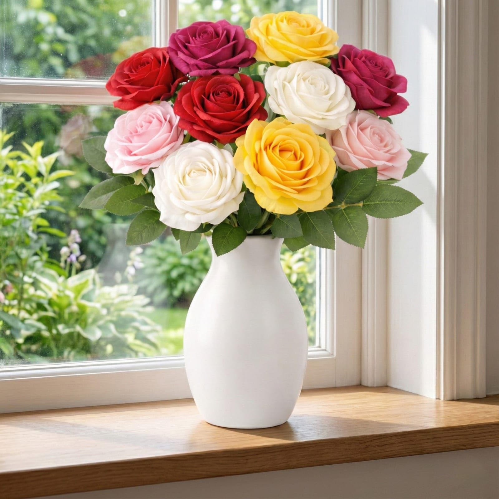 Dekorly Artificial Silk Rose Bouquet - 10 Long Stem Flowers -7 Dekorly Artificial Silk Rose Bouquet - 10 Long Stem Flowers -7