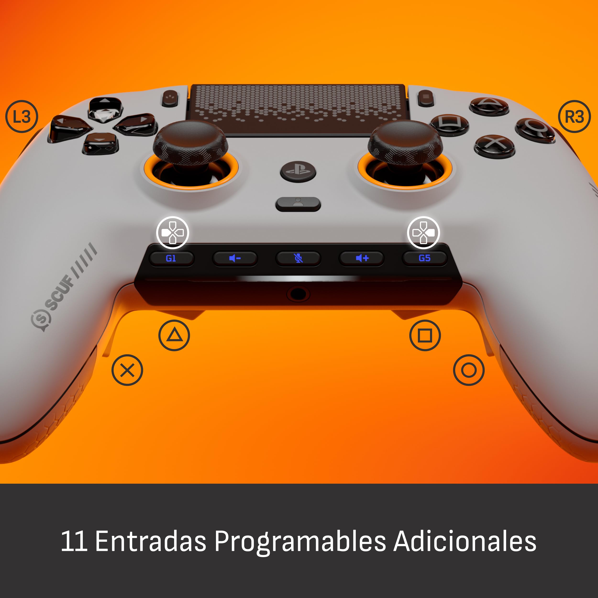 Scuf OMEGA Mando inalámbrico de la PS5, TMR Anti‑Drift – Gris Claro | Licencia Oficial, Alto Rendimiento, 11 Entradas Personalizadas, Gatillos Instantáneos, Baja Latencia, Windows PC Compatible
