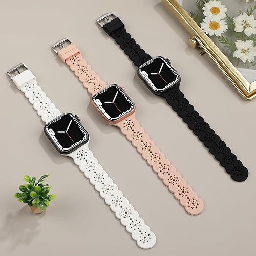 Miniatura 3 de Floral Silicone Band Compatible with Apple Watch Bands 38mm 40mm 42mm 44mm 41mm 45mm 49mm Women Men, Design Wristbands Soft Breathable Watch Bands