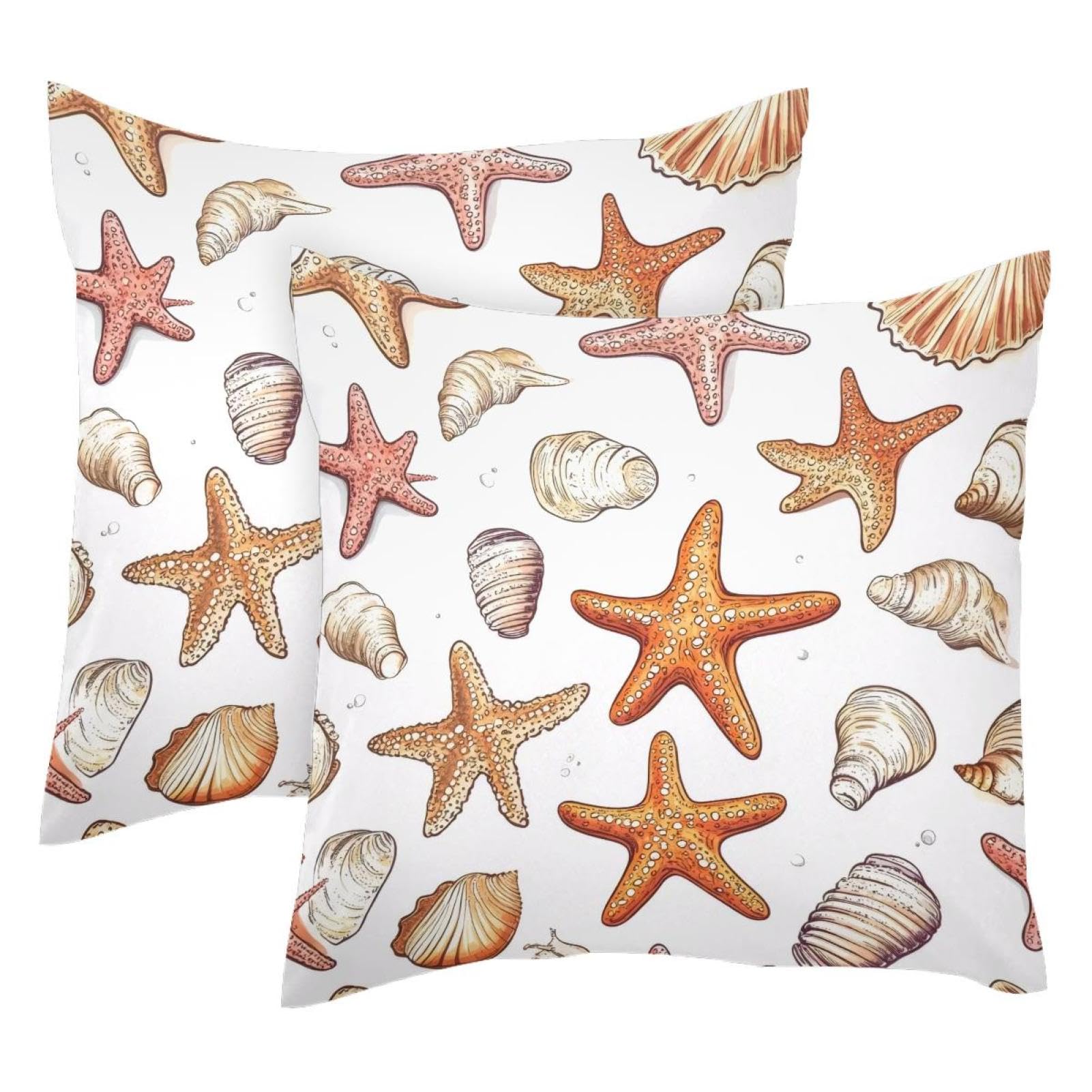 Housse de coussin velours motif étoile de mer conque 50x50 cm