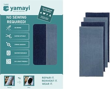 Texfix Yamayi,  t  ile Yap an Yama, Yap kanl  Yama, 4 adet 28 cm x 15 cm, Y kamaya Dayan kl , Diki  Gerektirmez Light Denim