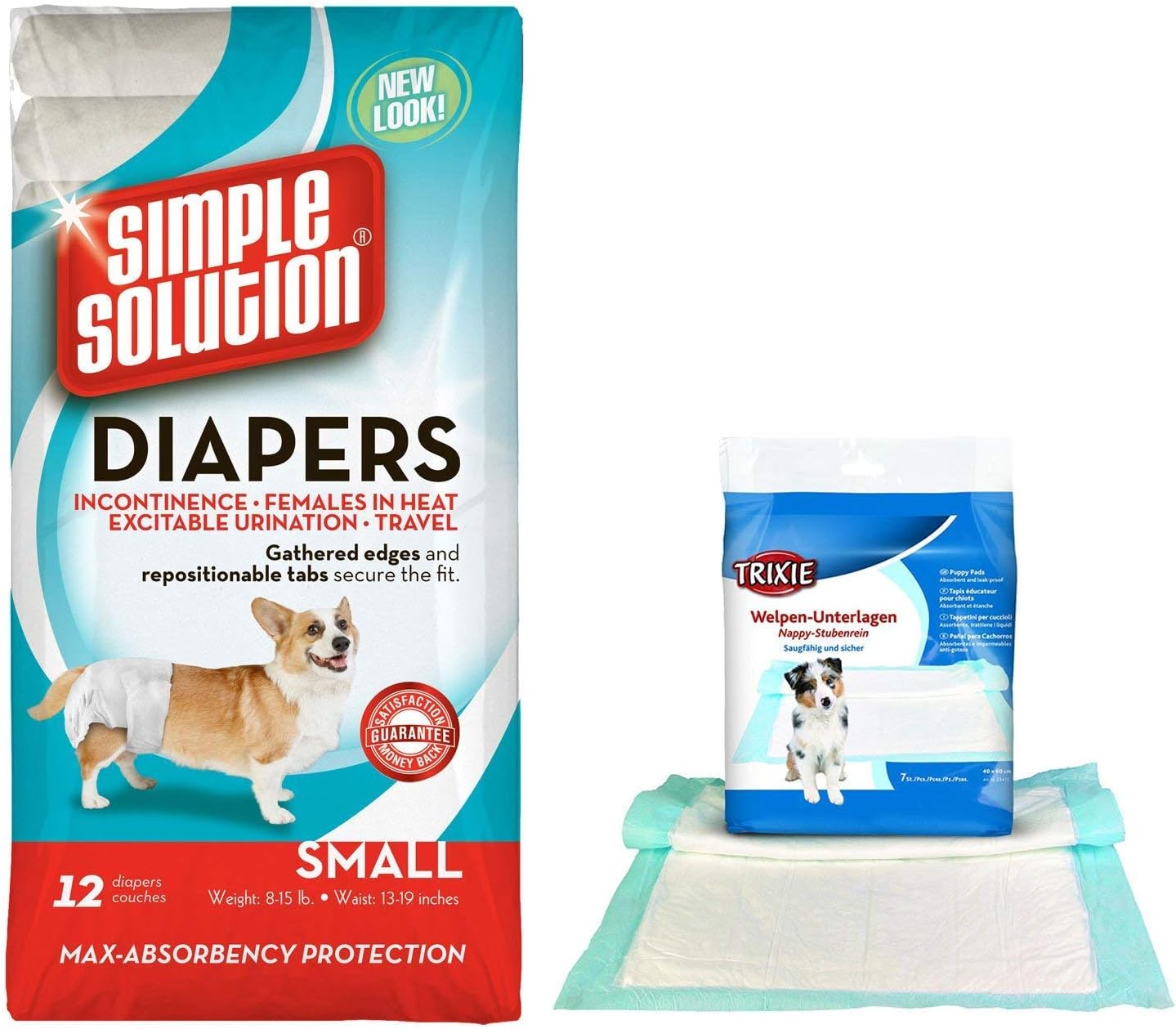 Combo Of Simple Solution Disposable Diapers - Small (12 Pack) & Nappy Puppy Pad 7 Pads Pack, 40X60Cm