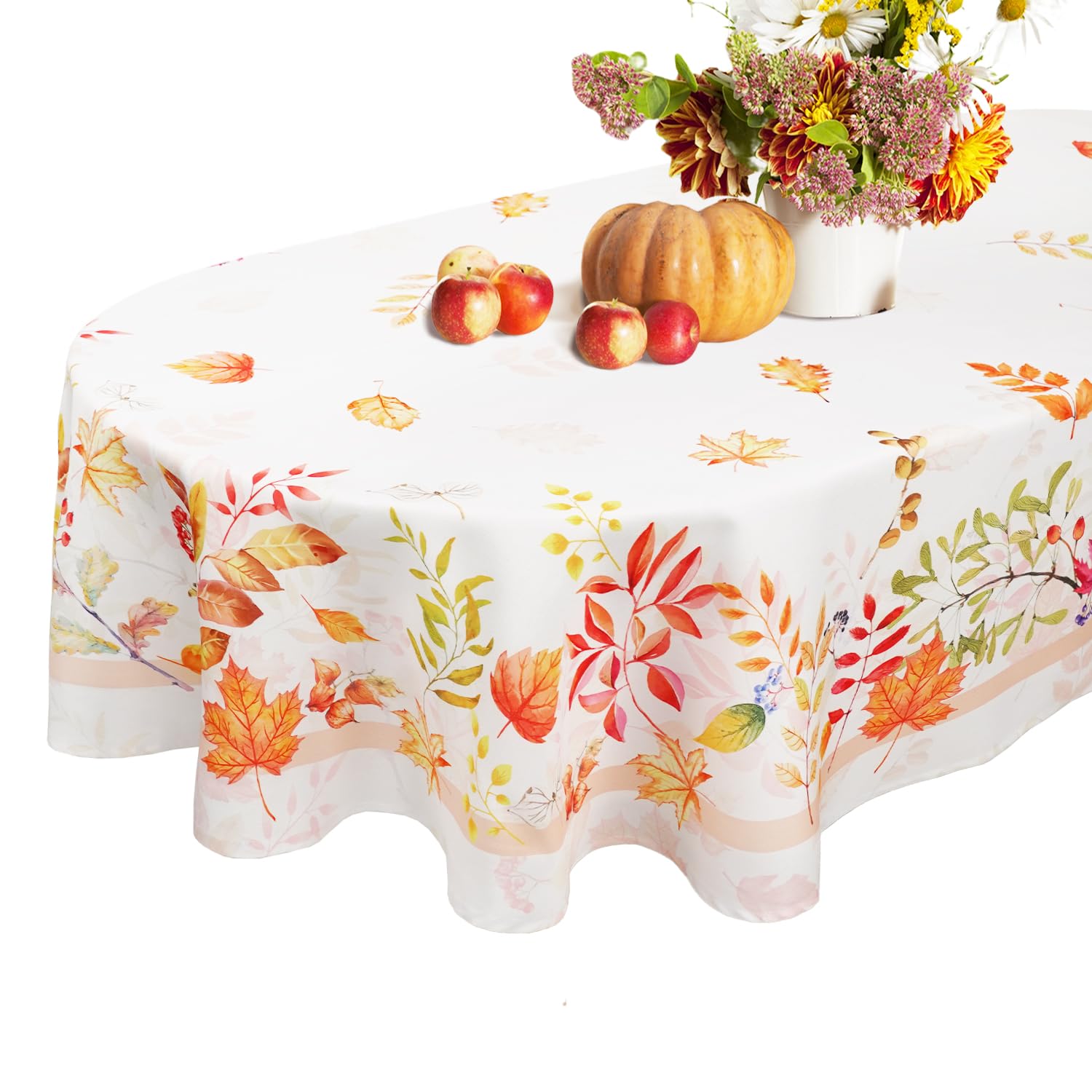Bnejvif Fall27 Thanksgiving Tablecloth Fall Tablecloths Autumn Leaves Pumpkin Table Cloths Stain-Resistant Anti-Wrinkle Washable Thanksgiving Decorations For 60 X 84 Inch Oval Table