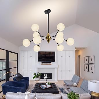 COCOSTAR 39 Black and Gold Sputnik Chandelier 10-Light Semi Flush Mount | G9 base, adjustable height up to 47, sloped ceiling compatible, for dining, kitchen, living, bedroom