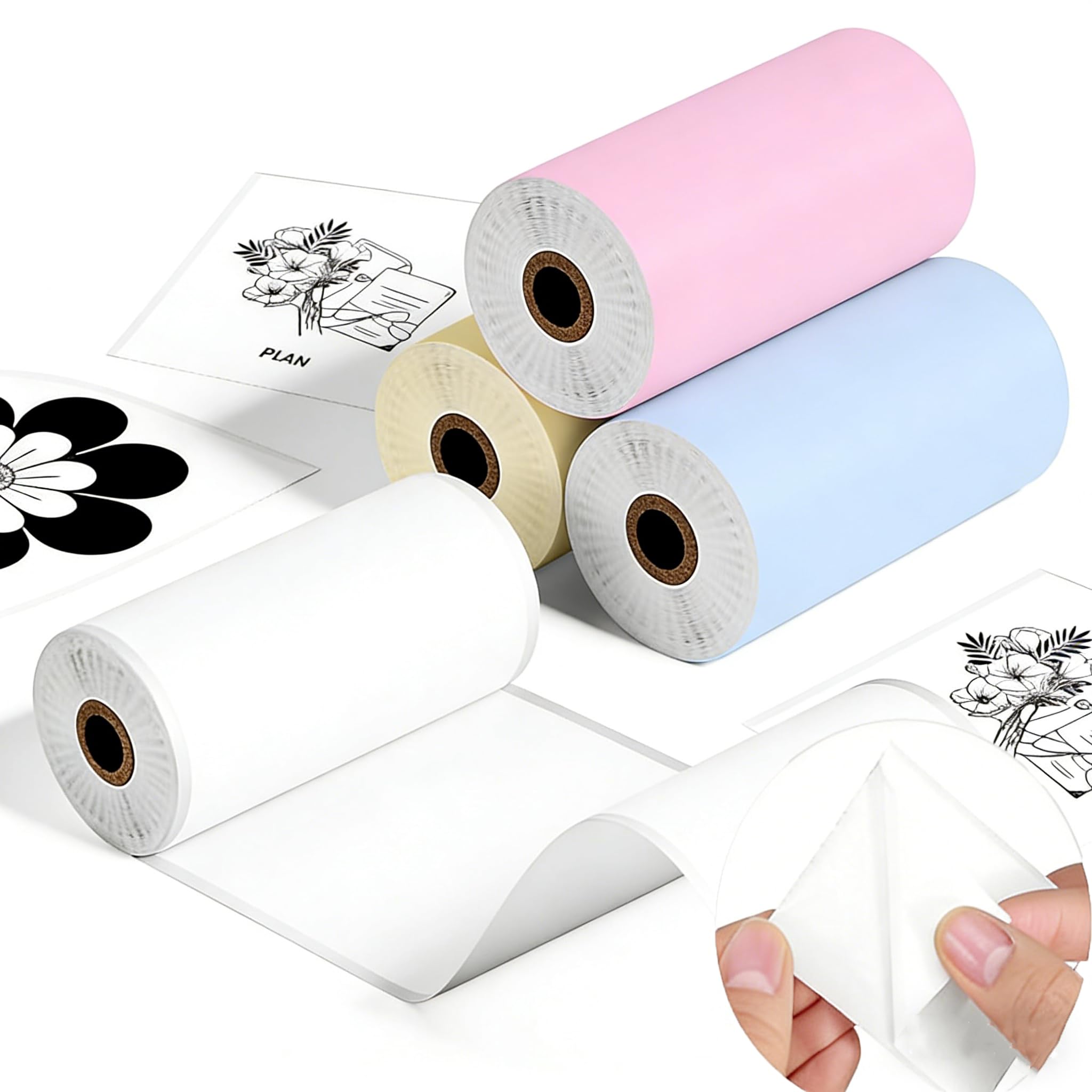 Asprint Kolorowy papier termiczny do mini drukarki T02, M02X, M02L, M02, M02S, kompatybilny z P2 P2S M04S, przenośną drukarką termiczną, 57 mm x 3,5 m, żółty/różowy/niebieski papier naklejkowy, 5 lat