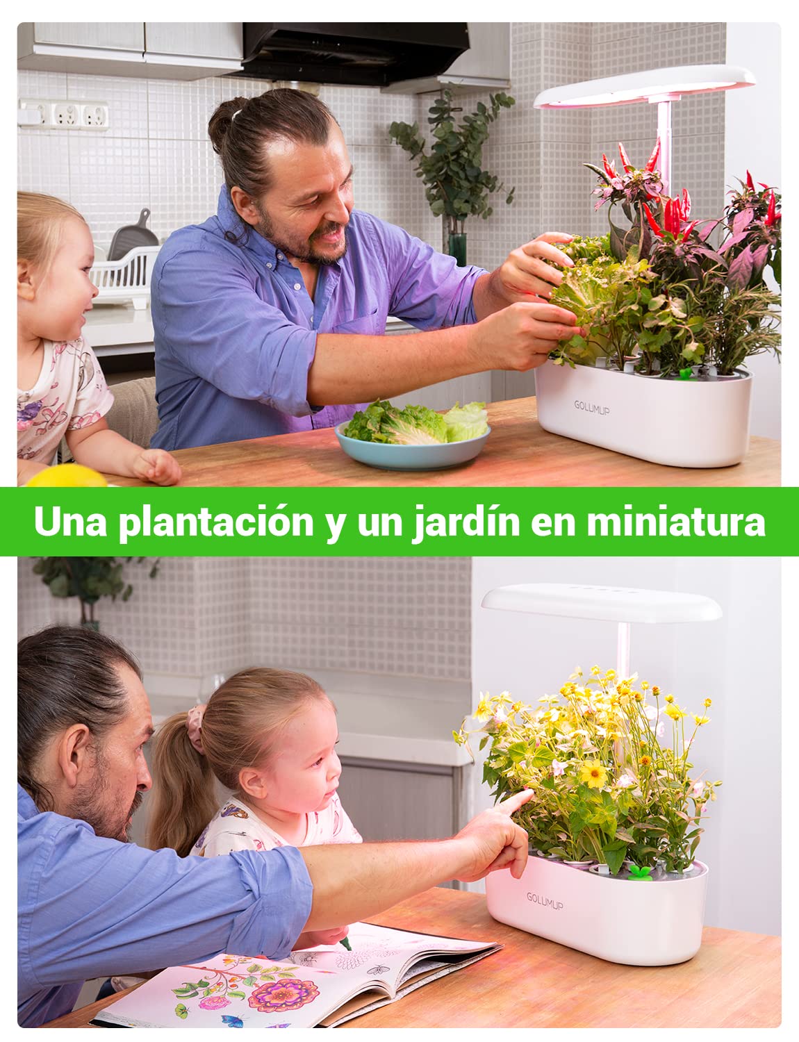 Sistema de Cultivo Hidropónico Kit de Cultivo Interior con Iluminación LED Automática, Huerto Interior con Temporizador Automático, Altura Ajustable (12 Vainas)