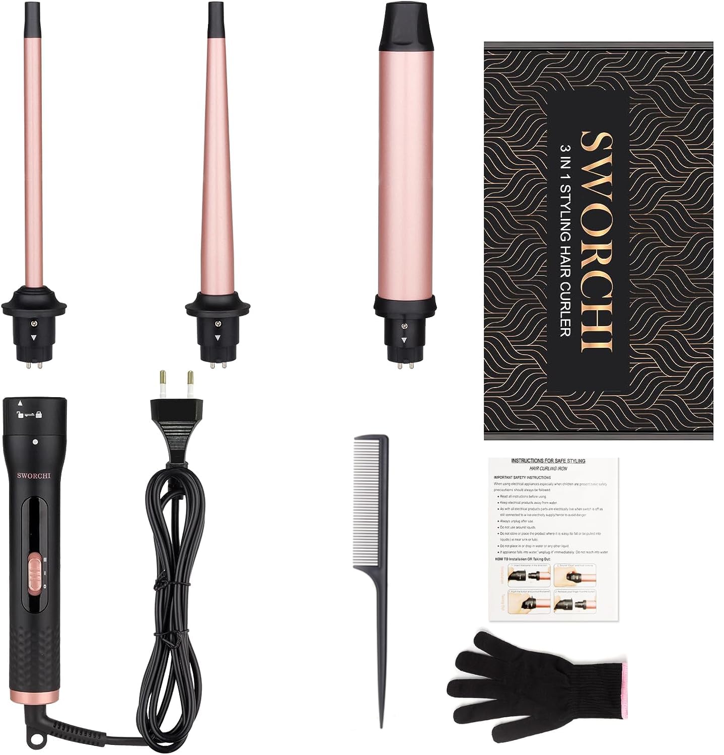Rizador pelo Ondas Rizador de Pelo 3 en 1 Temperatura Ajustable Rizador Pelo 9-32mm Tenacillas para Rizar el Pelo Profesional Pantalla LCD Curling Iron para Rizos Grandes y Pequeños
