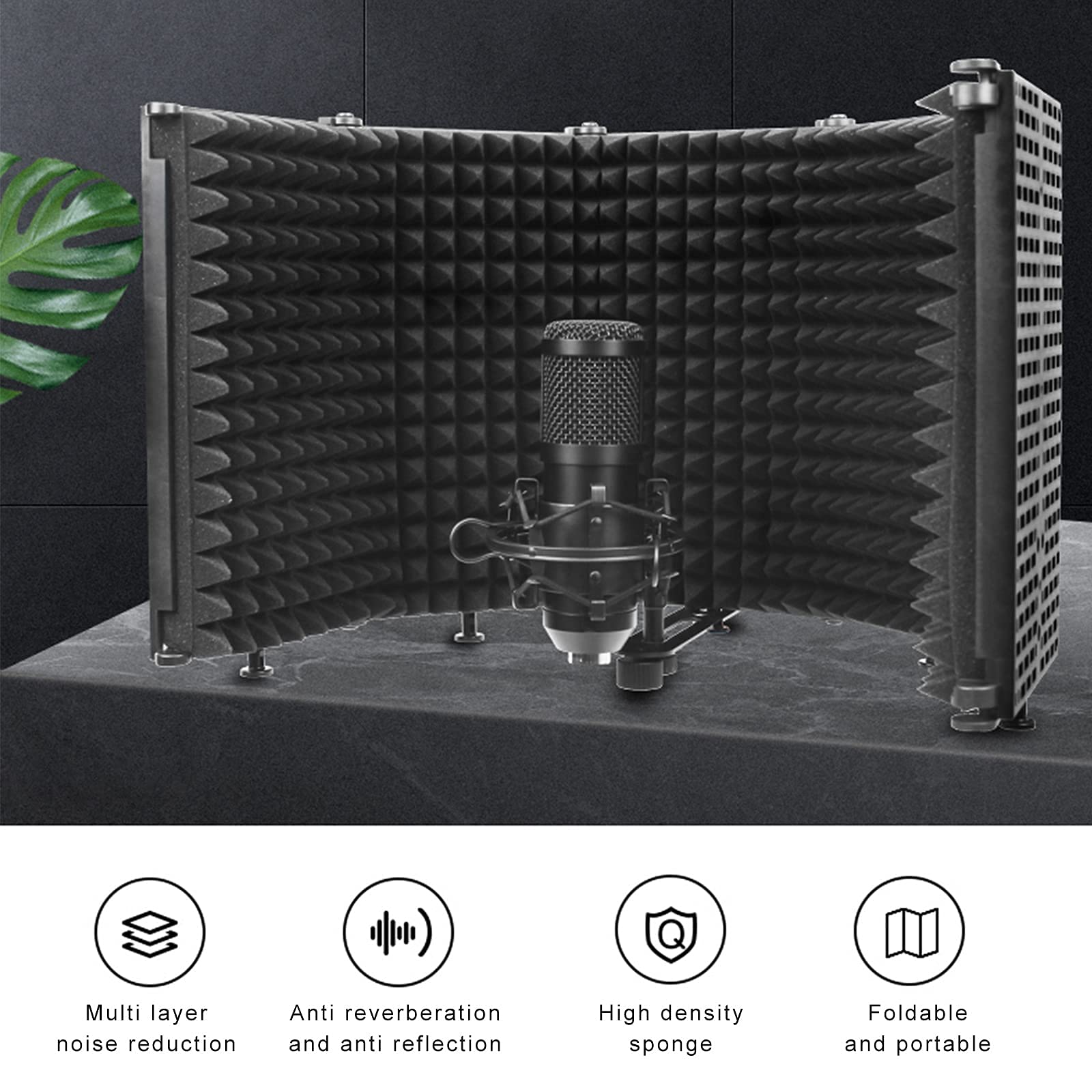 Mikrofon Pop Filter, 5-Panel absorbierender Schaumschicht Mikrofonisolationsschirm Einstellbar Mic Isolation Schild