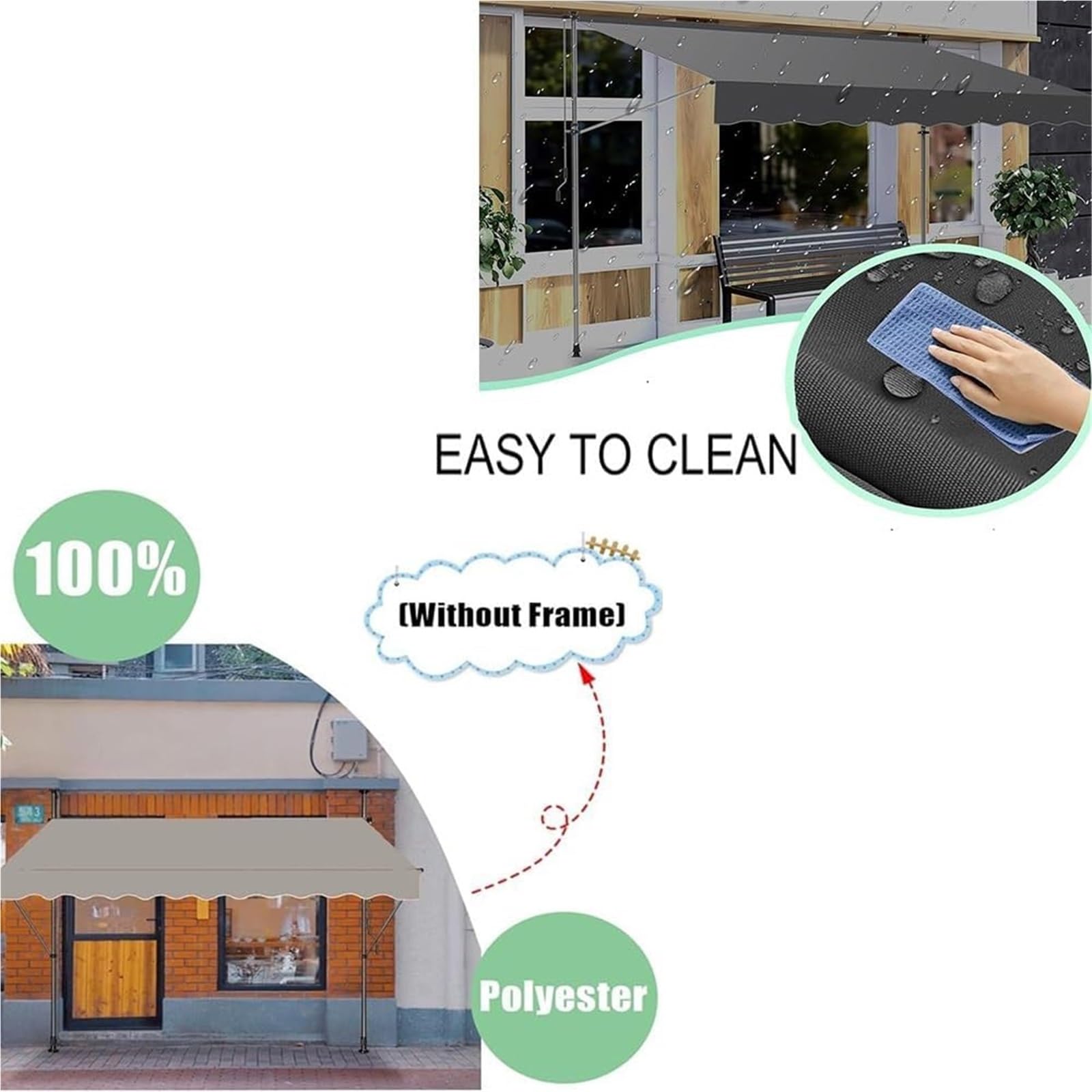 Store banne Auvent de Patio rétractable en Tissu de Remplacement, Pare-Soleil Vert résistant à l'eau for Portes et fenêtres, Protection UV auvent(3㎡)