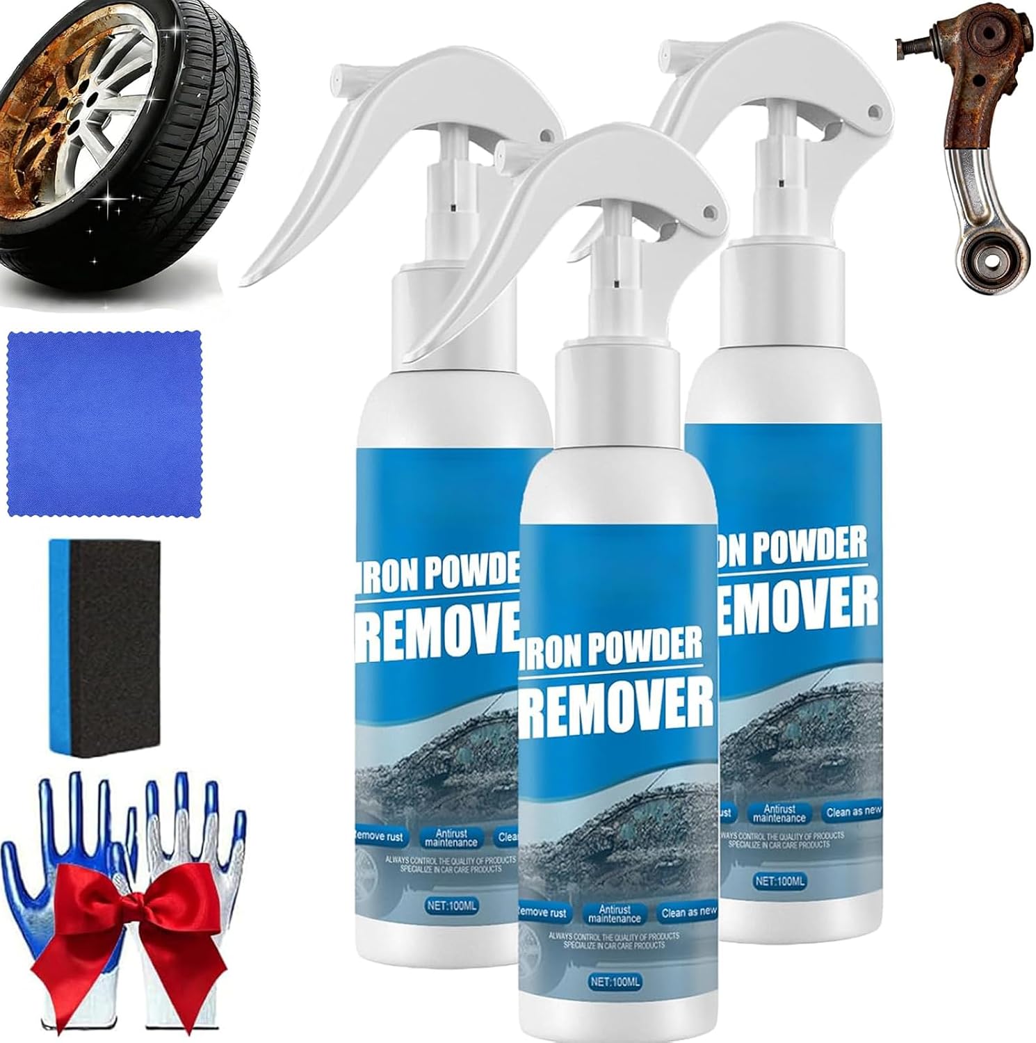 Multi-functional Quick-Acting Rust Removal Spray, Upgraded Iron Powder Remover Spray, 100ml Portable Rust Remover Sprays for Metal, Fast-Acting & Easy Sprays Application for Bikes (3)