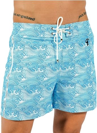 Make Waves Blue Swim Trunks - 5" - 4 Way Stretch, Quick Dry, Chlorine Resistant, Built in Compression Liner