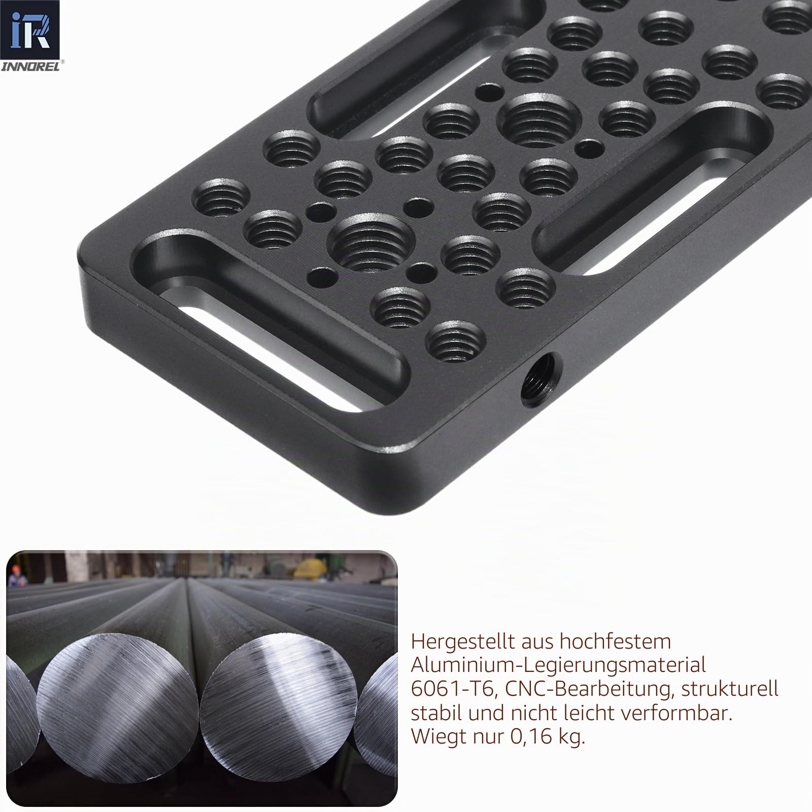 INNOREL CP2005 20 * 5cm Multifunktionale Käseplatte mit 1/4" & 3/8" Gewinden, Schaltmontageplatte mit eingebauten ARRI Locating Holes für Kamera und Stativ