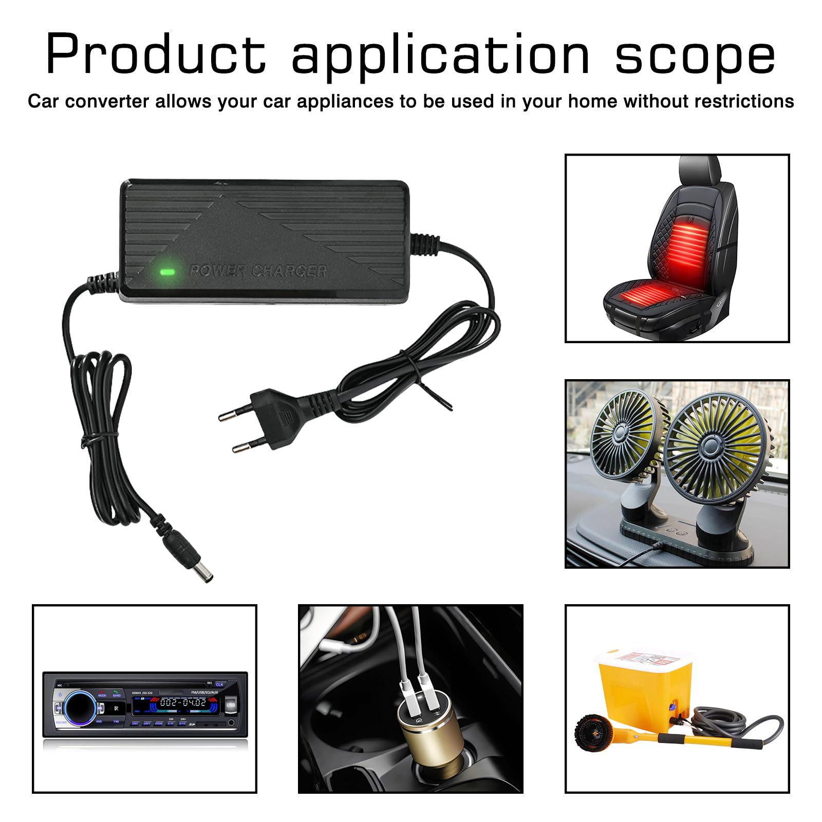 Convertitore di tensione da 180 W, 15 A, 220 V a 12 V, adattatore CA a CC, con presa accendisigari, per frigorifero, aspirapolvere per auto, gonfiatore di pneumatici e compressore