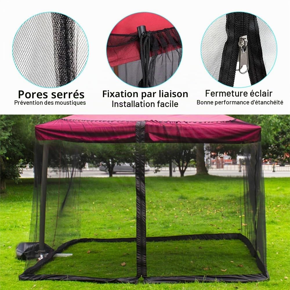 Moustiquaire pour parasols 3m avec Fermeture éclair et lestage Carré et cylindrique Pergola réglable Moustiquaire pour extérieur Jardin Cour Patio Camping (300 * 300 * 230CM)