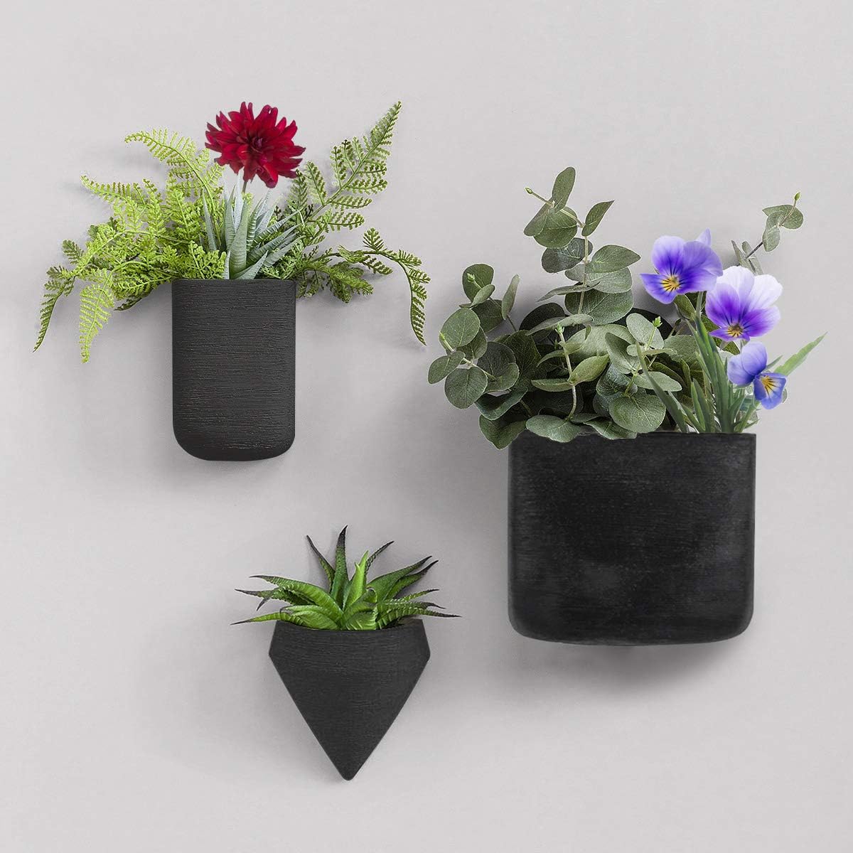 Resin Planters Geometric Wall Planters Indoor Plant Pots Colorful Wall-Mounted Flower Pots Vertical Plant Container Air Plant Holder Wall Vase for Cactus Succulents Herbs and More … (3 Black)