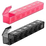 Sukuos Extra Large Weekly Pill Organizer 2 Pcs, Daily Pill Box 7 Day Medicine Cases for Vitamin, Fish Oils or Supplements, Easy to Clean (Black&Pink)