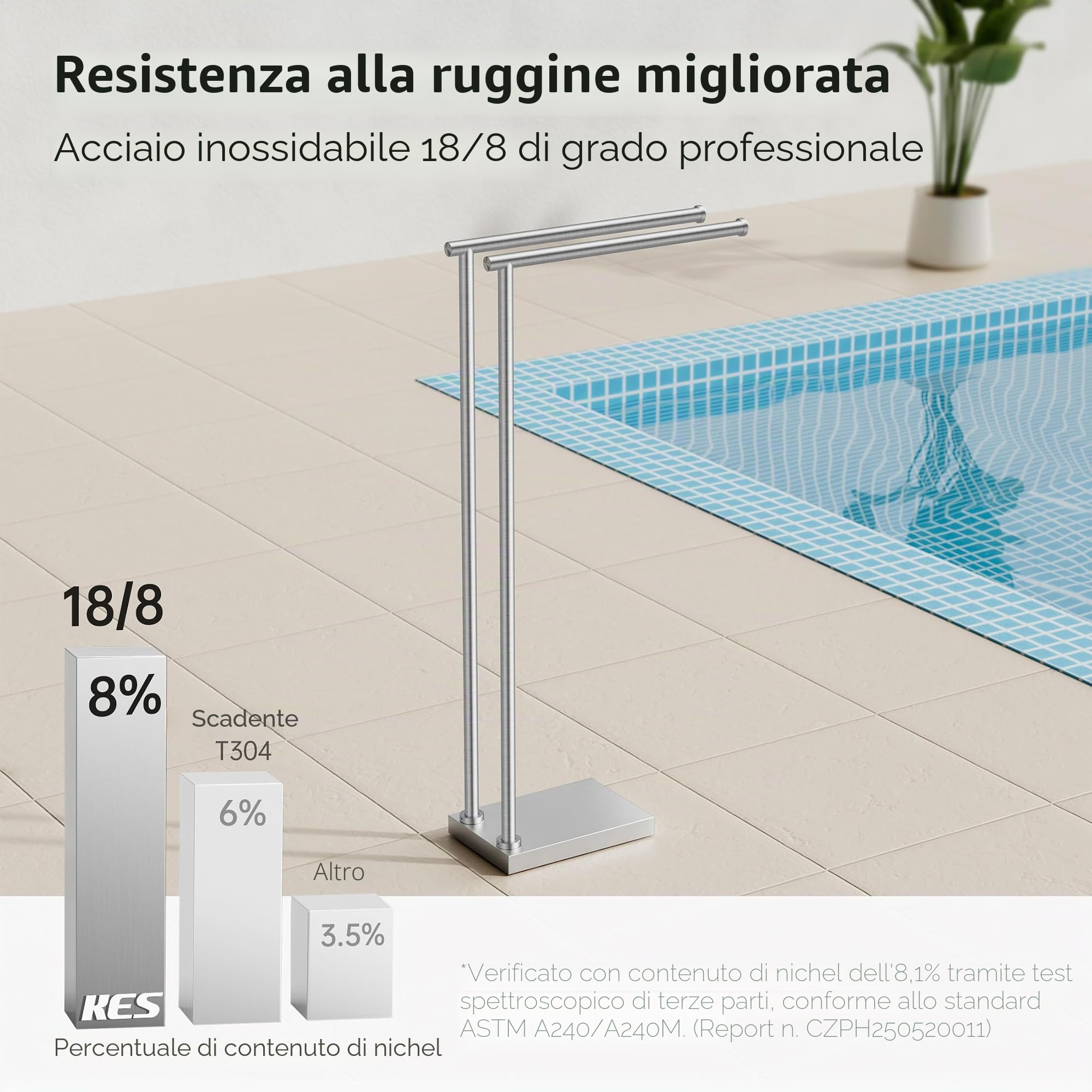 KES Portasciugamani autoportanti per bagno con base 3 volte più spessa, supporto portasciugamani a 2 livelli per pavimento del bagno, design stabile, finitura spazzolata in acciaio inossidabile 18/8