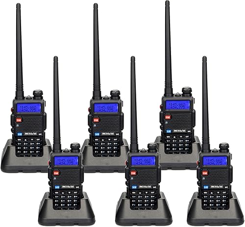 Retevis RT-5R Radio bidireccional de doble banda, Walkie Talkie con auriculares, alta potencia, base de carga, batería de 1400 mAh, VOX, radio de 2