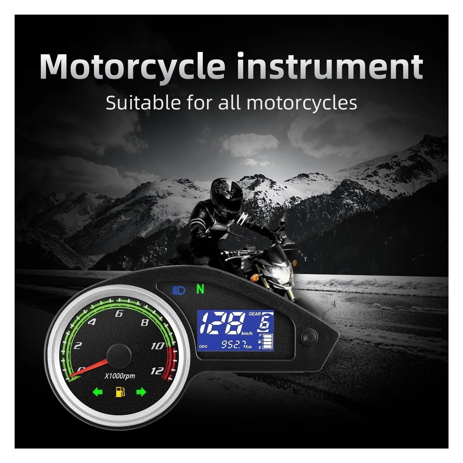 Tablero de moto Medidor universal para motocicletas, velocímetro, tacómetro, instrumento digital, odómetro, medidor para todas las de 12 V(With Sensor)
