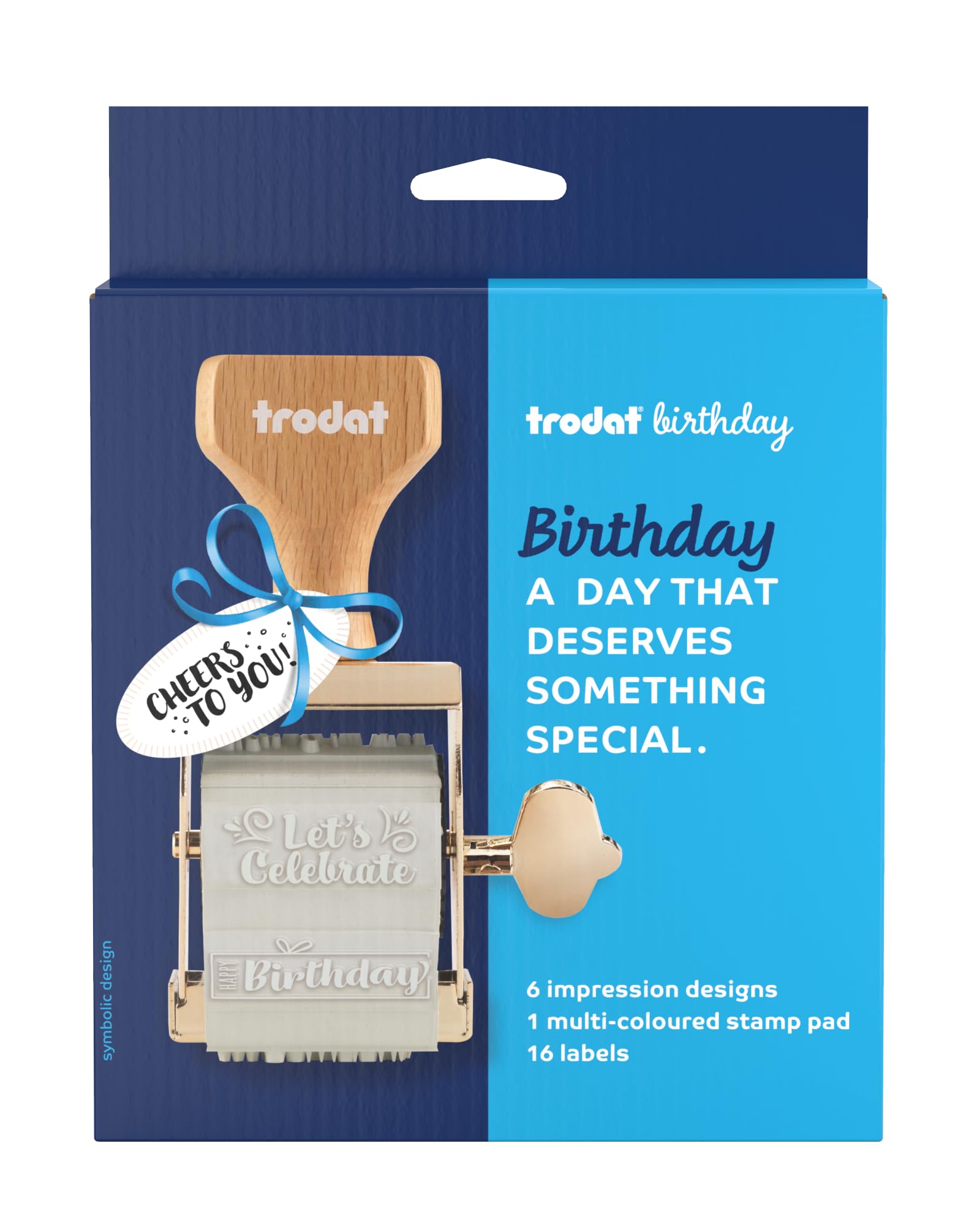 Birthday Stamp Set – Custom Self-Inking Gift Label Stamper with 6 Messages, 3-Colour Ink Pad & Labels | Personalised DIY Gift Wrapping, Cards, Party Favour Decoration | Craft Stamp Kit | By Trodat