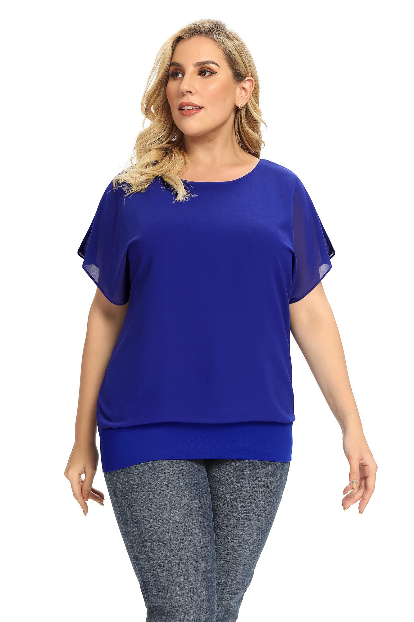 Yommay Chemisiers d'été élégants et décontractés en mousseline de soie pour femme T-shirts à manches courtes