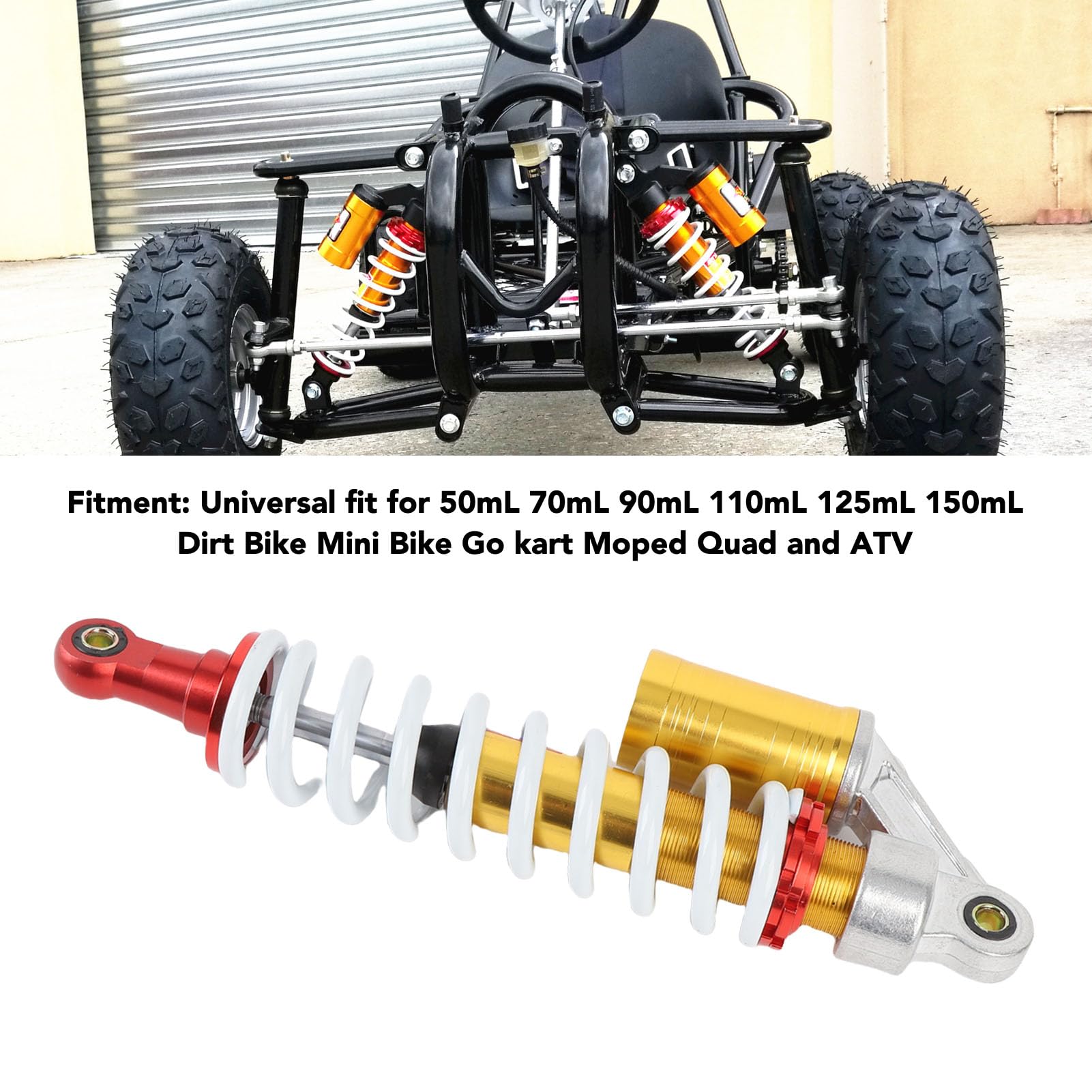 Generic Uniwersalny Amortyzator Motocyklowy 350 Mm, Regulowane Zawieszenie Sprężynowe Tłumiące do Quada ATV, Stop Aluminium o Wysokiej Wytrzymałości + Stal Sprężynowa