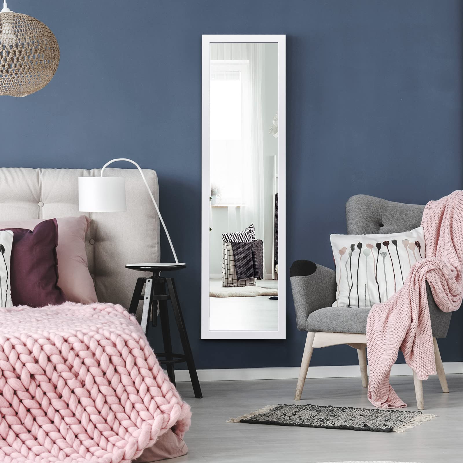 RELAX4LIFE Specchio da Parete a Figura Intera 119 x 33cm, Specchio Rettangolare, da Appendere Sopra la Porta, Specchio Moderno per Camera da Letto, Spogliatoio e Ingresso (Bianco)